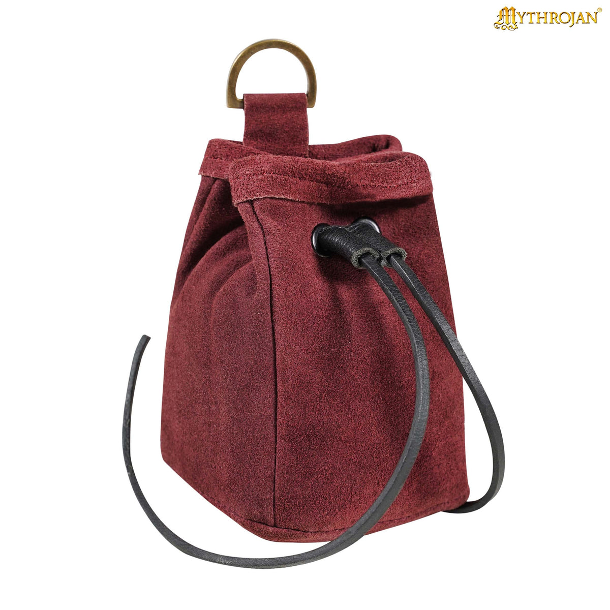 Mythrojan Medieval Drawstring Belt Bag, Ideal for SCA LARP Reenactment & Ren fair , Suede Leather , Dark Blue