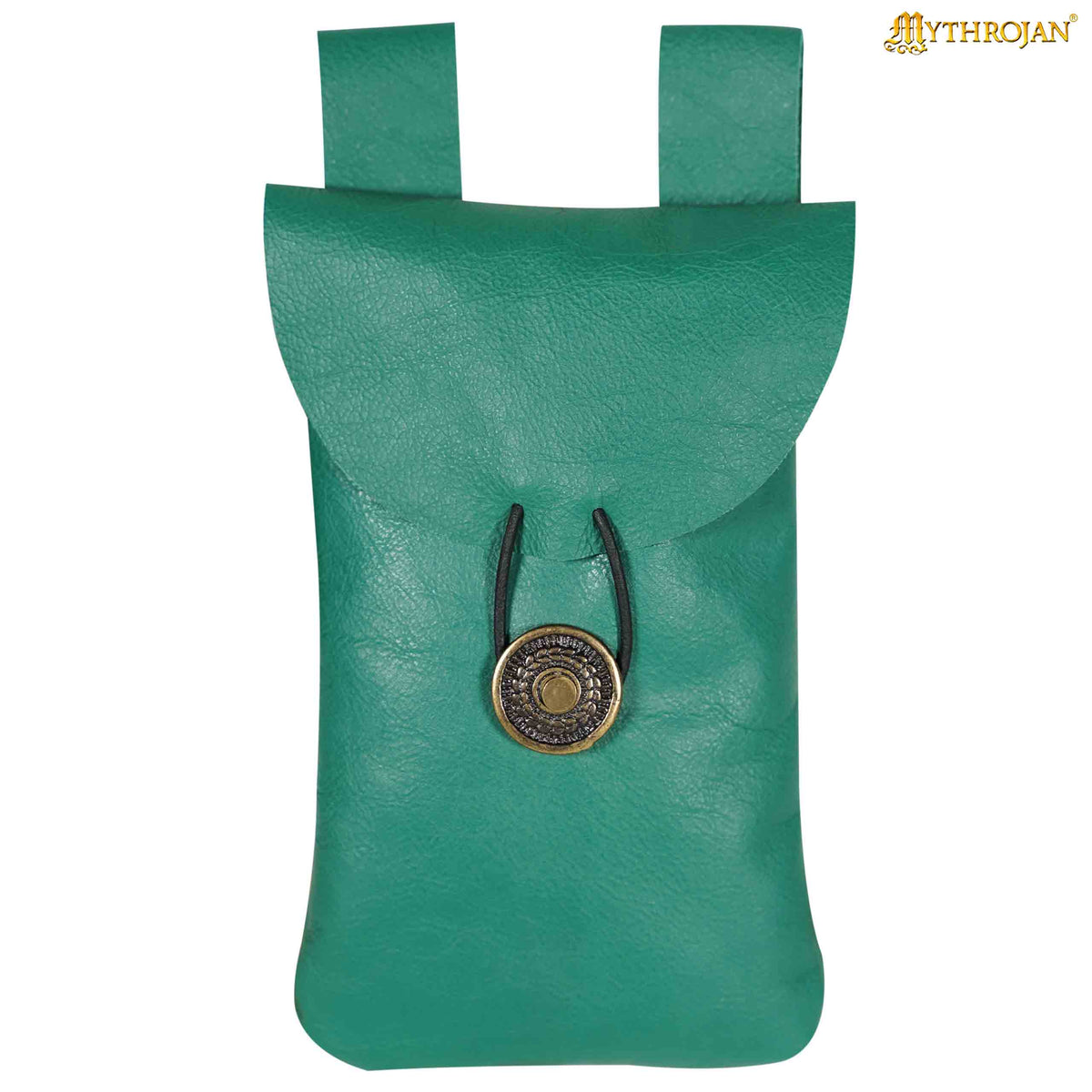 Mythrojan Leather Belt Bag, Ideal for SCA LARP Reenactment & Ren fair, Full Grain Leather, Natural , 7.2 ”× 4.7 ”