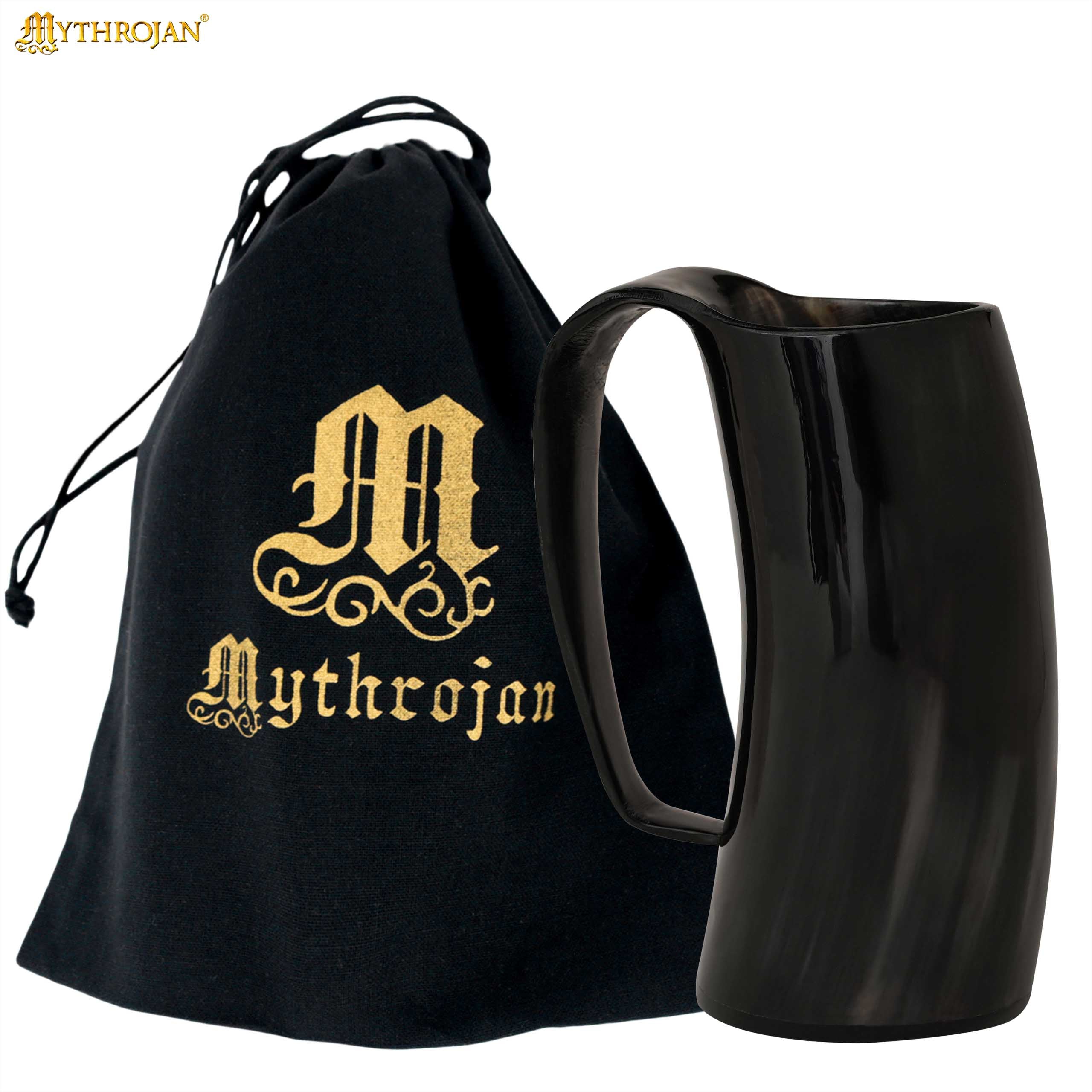 Mythrojan Tumbler Viking Drinking Cup with Handle & Medieval Buckle Renaissance with Leather Strap - Pearl