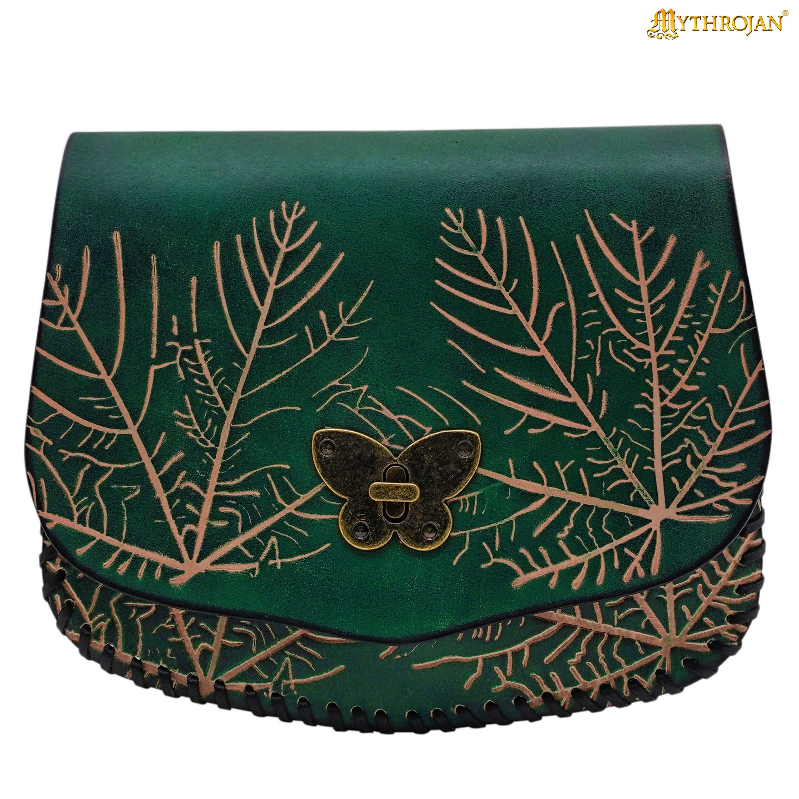 Mythrojan "Forest Grace" Elven Leather Pouch: Ideal for LARP, Cosplay, Elvish Costume & Healer or Ranger Outfit , 7.4” x8.8 ” x2.9 ”