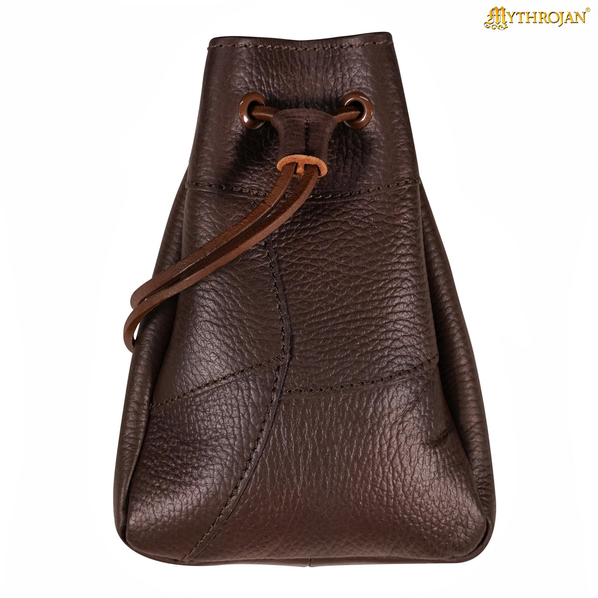 Mythrojan Medieval Drawstring Bag, Ideal for SCA LARP Reenactment & Ren fair - Full Grain Leather, Blue, 7”×5”