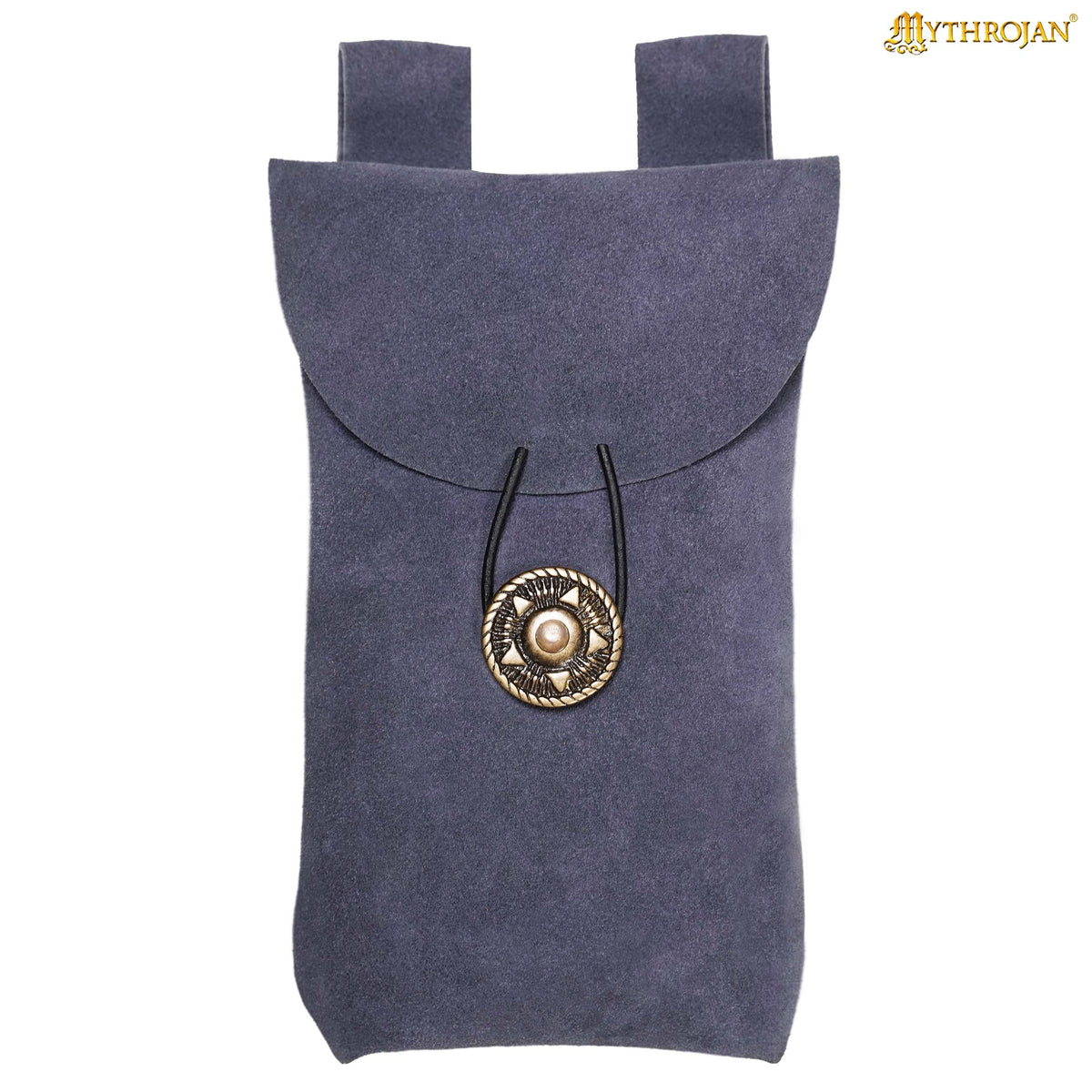 Mythrojan Suede Belt Bag, Ideal for SCA LARP Reenactment & Ren fair, Suede Leather, Black , 7.2 ”× 4.7 ”