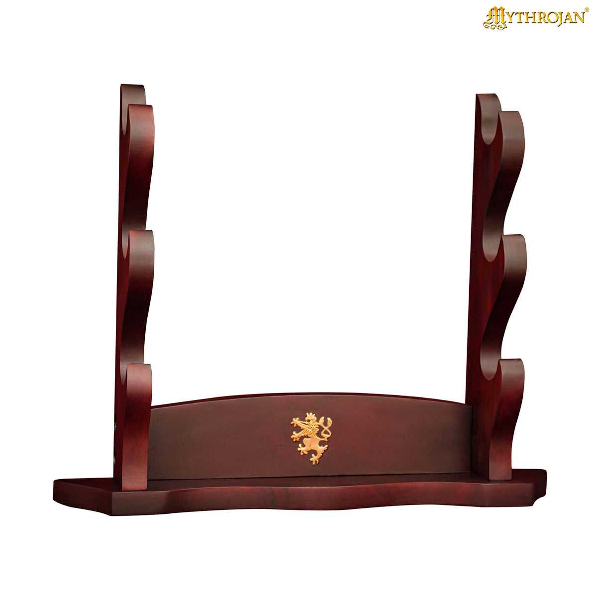 Mythrojan Solid Wood Sword Stand Medieval Sword Wall Mount Samurai Sword Display Stand Katana Sword Holder Gladiator Sword Wall Display Crusader Sword Stand Knife Stand for Display - Three Tier Sand 17" x 14"
