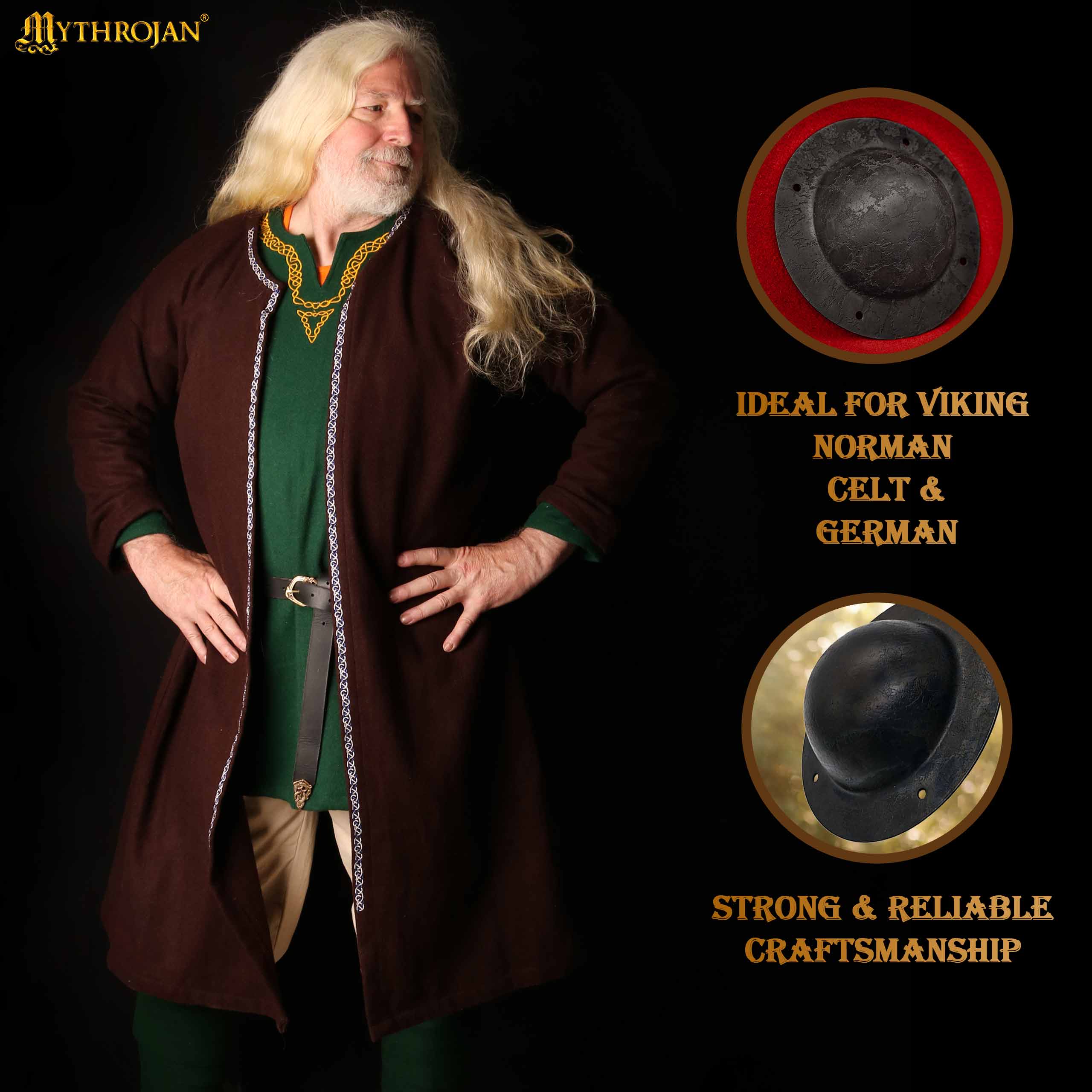 Mythrojan 7.5" VIKING “WARRIOR” SHIELD BOSS UMBO - fully functional and BATTLE READY : Viking Historical Reenactment, medieval Norman knight or Germanic warriors HAND FORGED. Finish : Antique Black