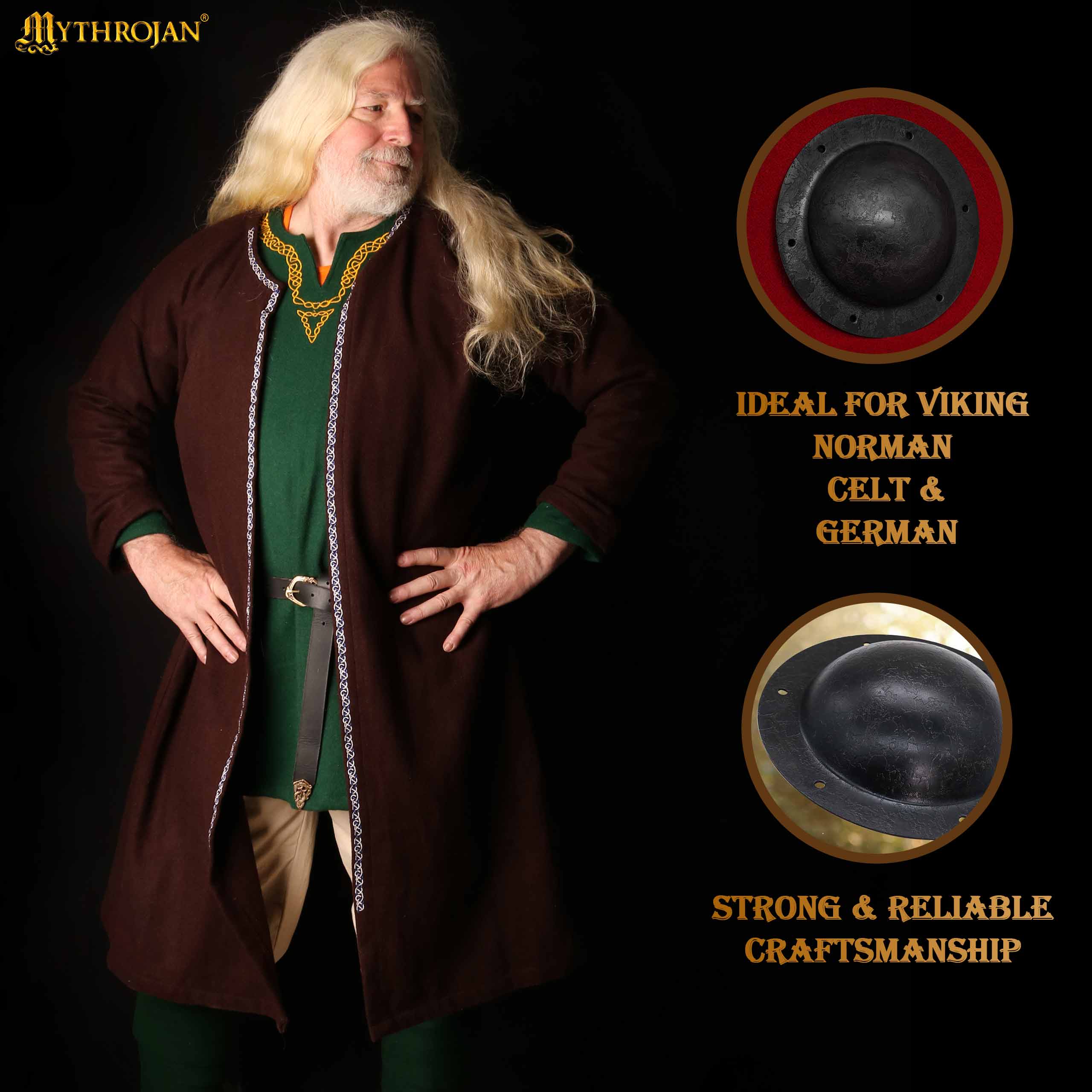 Mythrojan 7.5" Antique Finish Viking Shield Boss Umbo - Fully Functional and Battle Ready Black