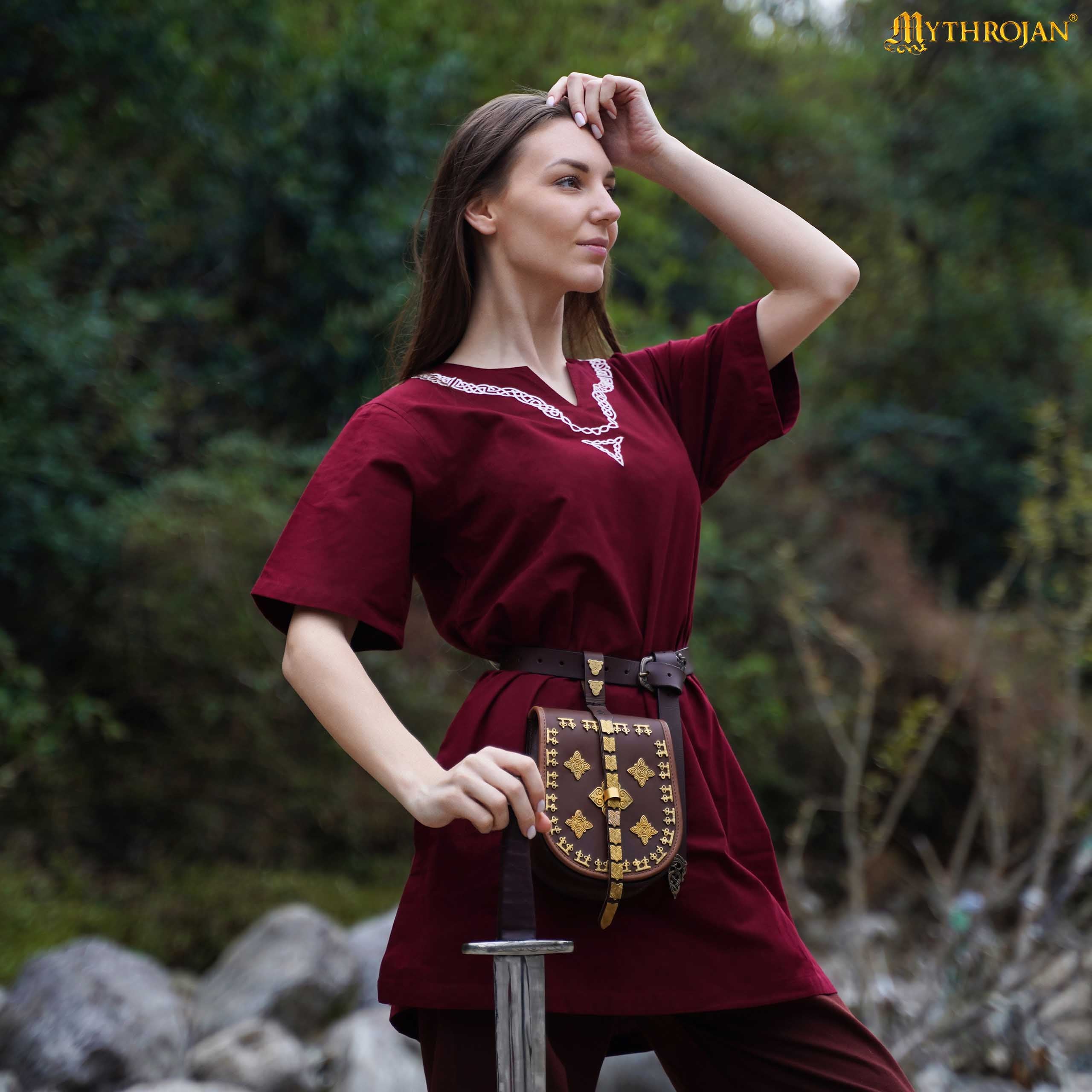 Medieval Embroidered Cotton Half Sleeves Tunic