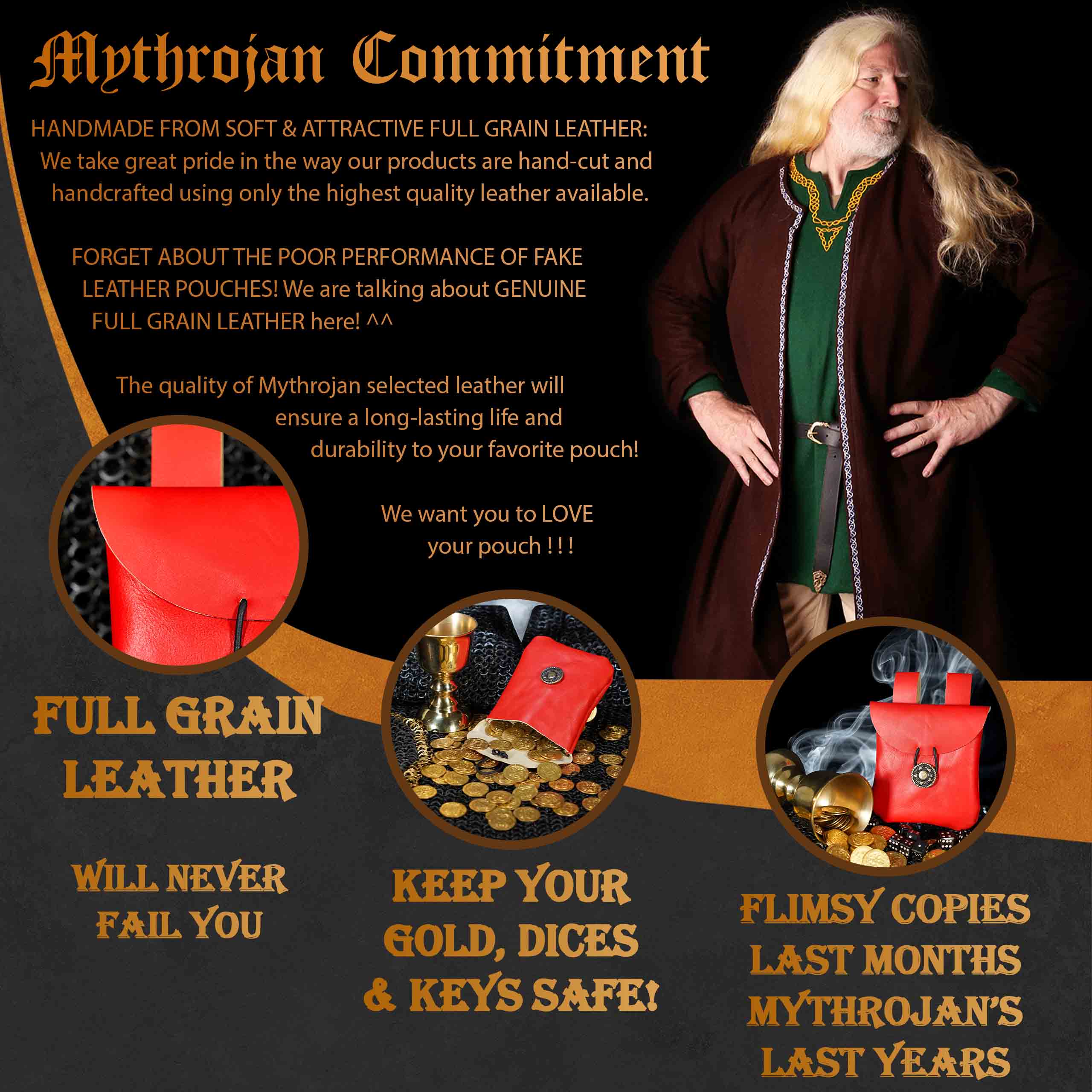 Mythrojan Leather Belt Bag, Ideal for SCA LARP Reenactment & Ren fair, Full Grain Leather, Red , 5 .5”× 5.1 ”