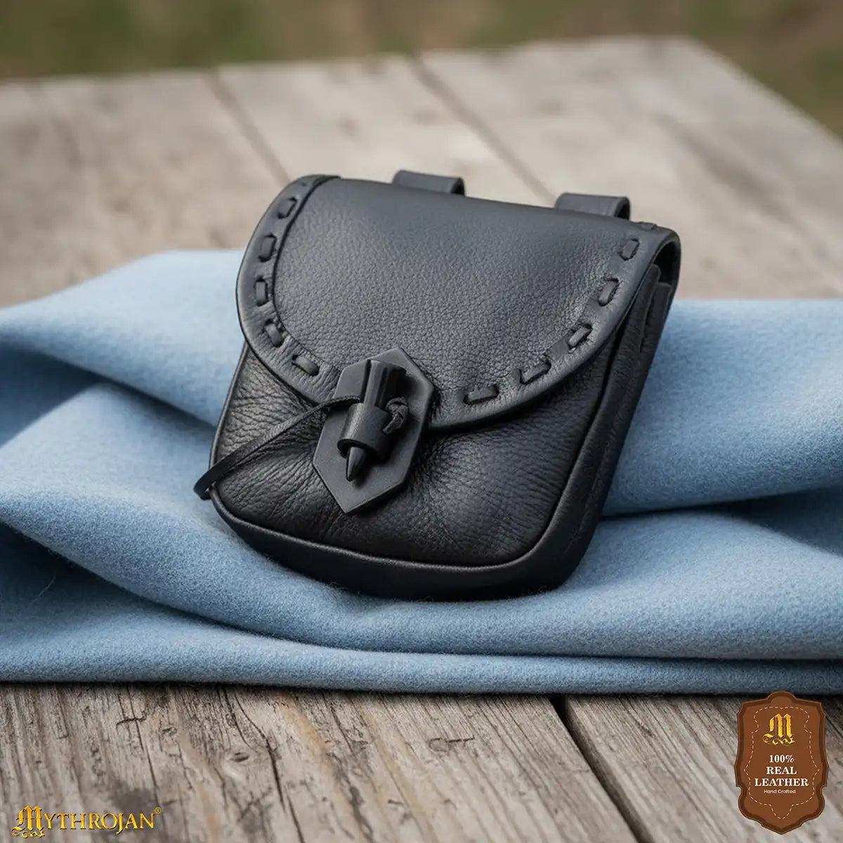 Mythrojan The Adventurer’s Belt Bag with Horn Toggle Black