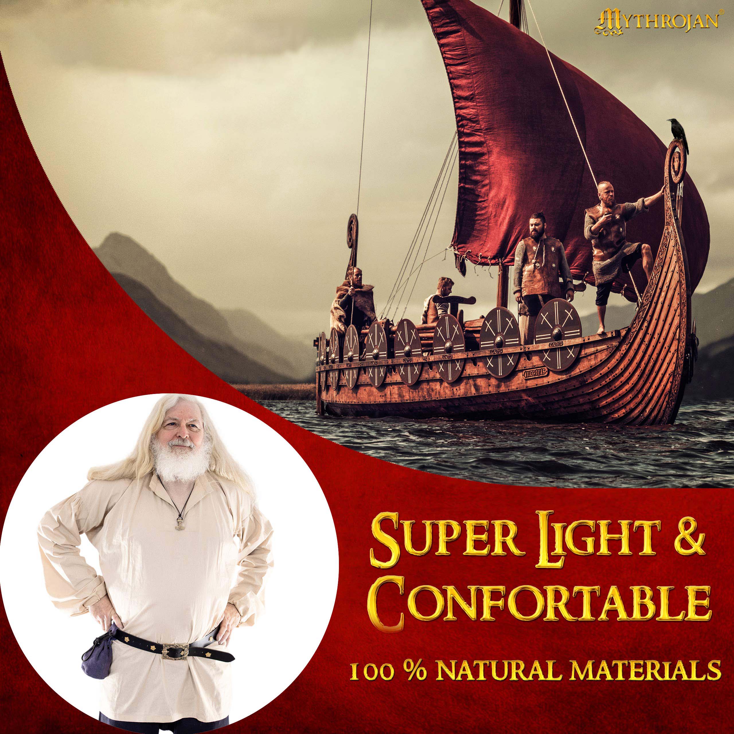 Mythrojan "Adventurer" Shirt with Lacing 100% Cotton Medieval Viking SCA LARP - Beige