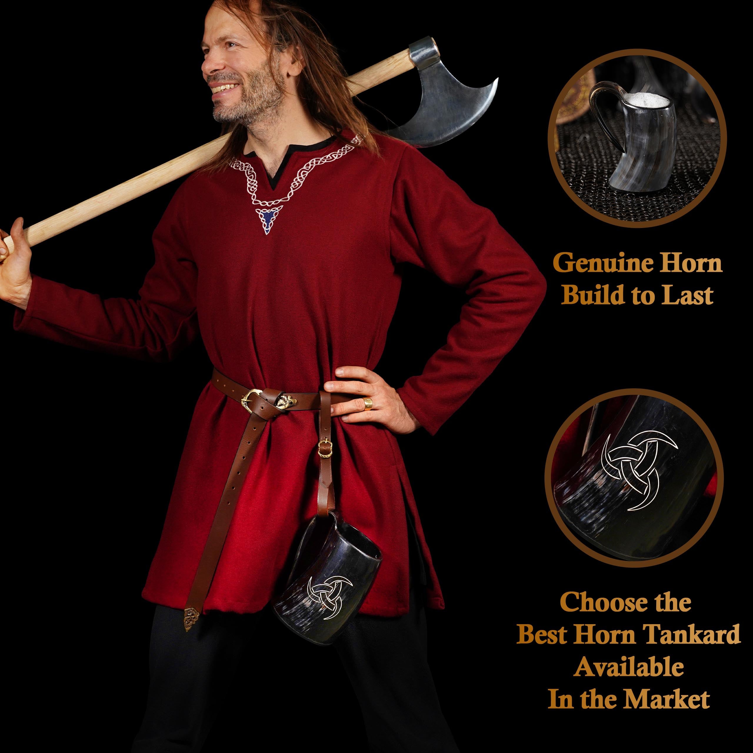 Mythrojan Viking Drinking Tankard with Medieval Buckle Leather Strap Wine Beer Mead Mug - Polished Finish – Odin’s Tankard