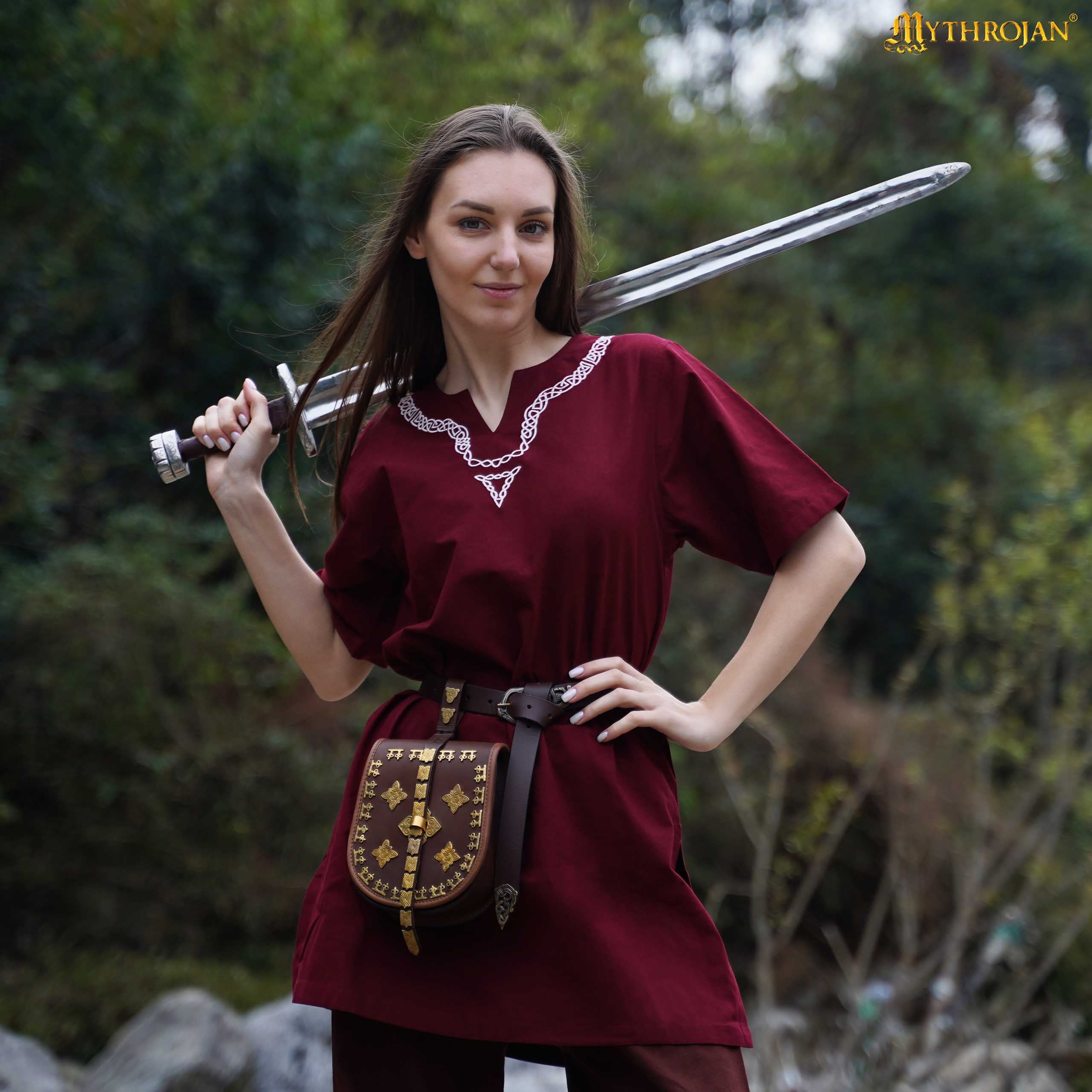 Medieval Embroidered Cotton Half Sleeves Tunic