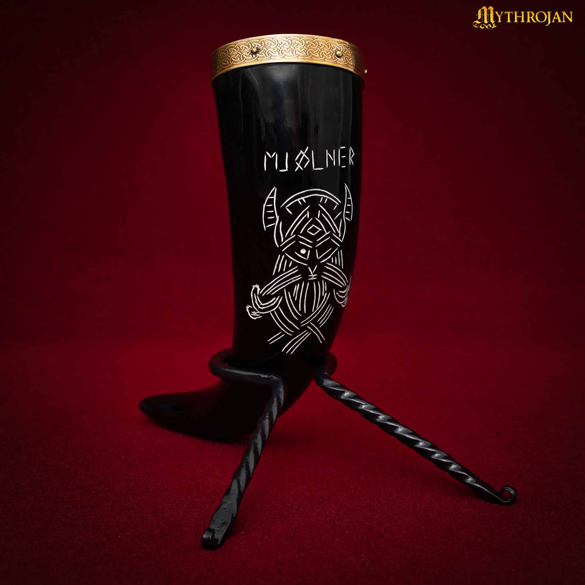 Mythrojan Viking Drinking Horn With Brass Rim & Tip Authentic Medieval Inspired Wine/Mead 400 ML - Polished Finish