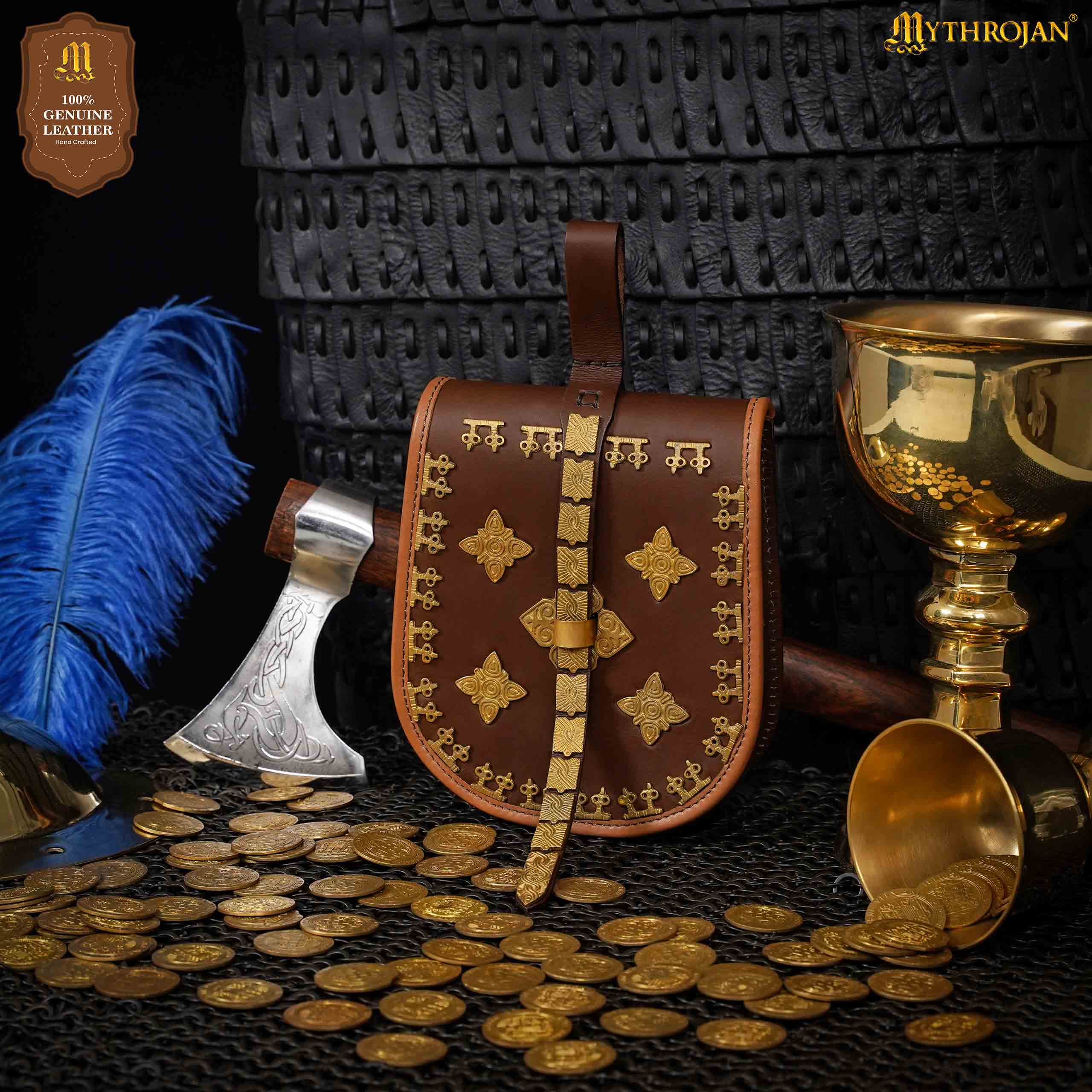 Mythrojan BIRKA VIKING LEATHER BAG TARSOLY Based on Historical Original from Rösta & Birka Ideal for Viking Reenactments, LARP and Movie prop