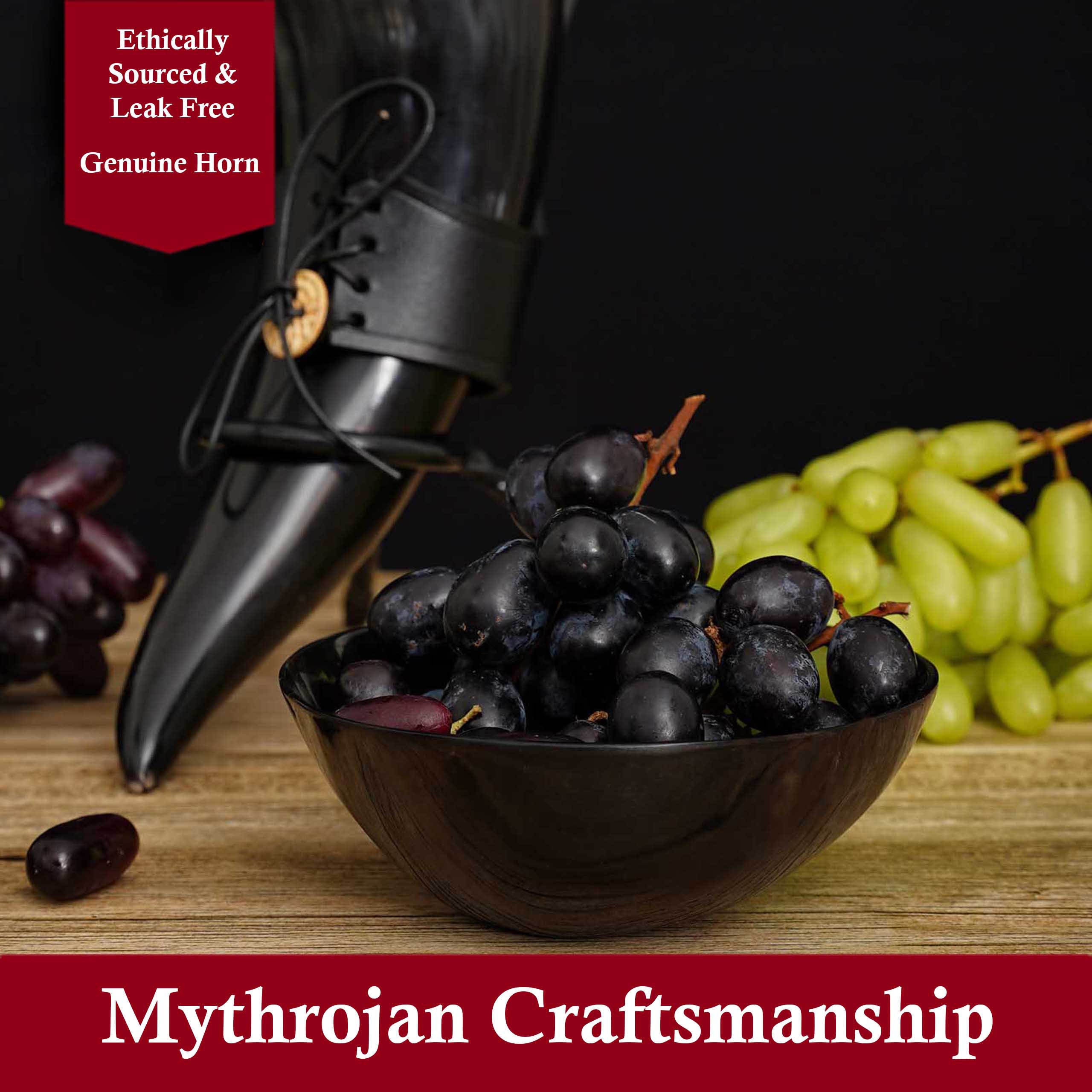 Mythrojan Hand Crafted Small Serving Natural Ox Horn Bowl - Polished Finish - 4" width x 2" Depth