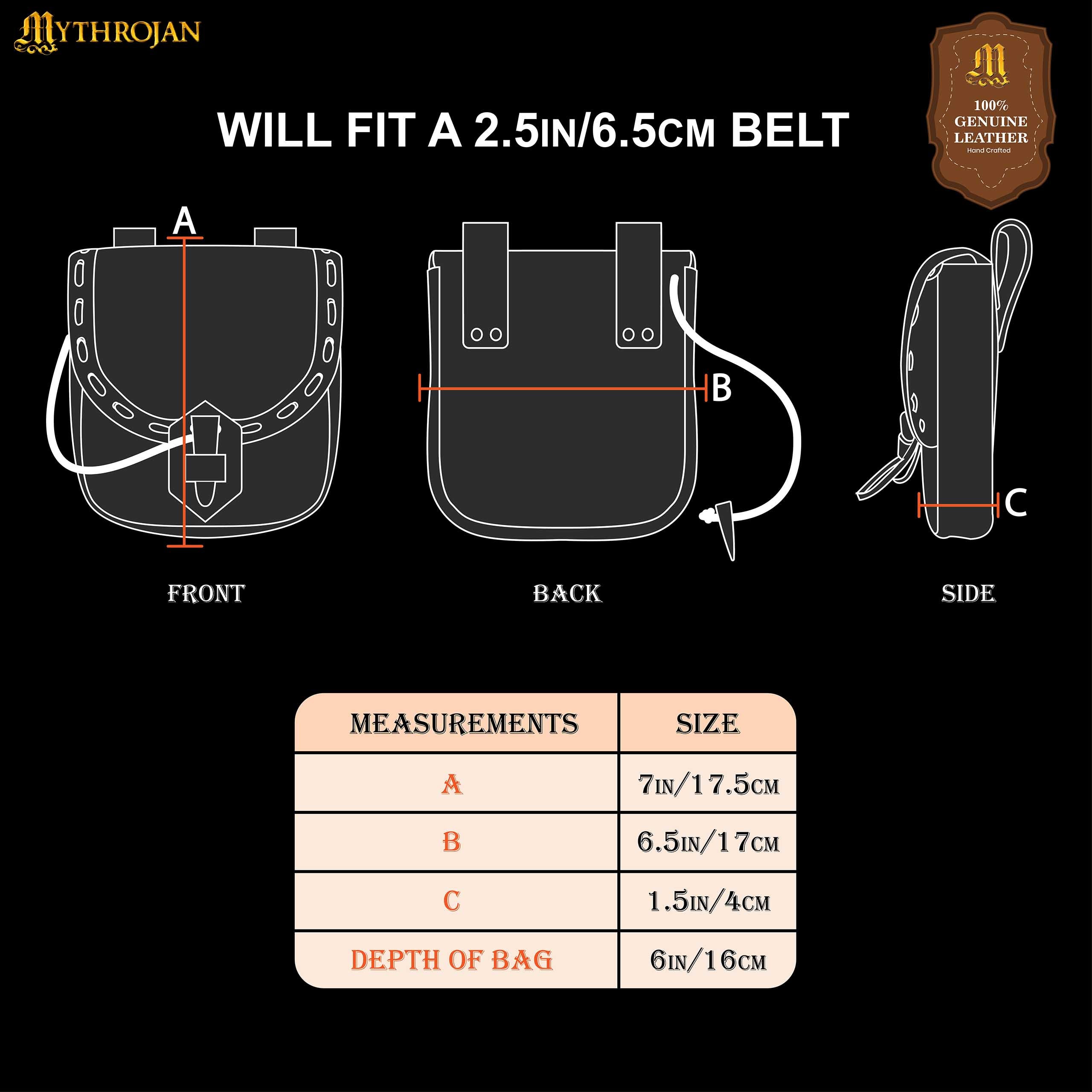 Mythrojan “The Adventurer’s” Belt Bag with Horn Toggle, Ideal for SCA LARP Reenactment & Ren fair, Full Grain Leather, Blue, 8”x 7”