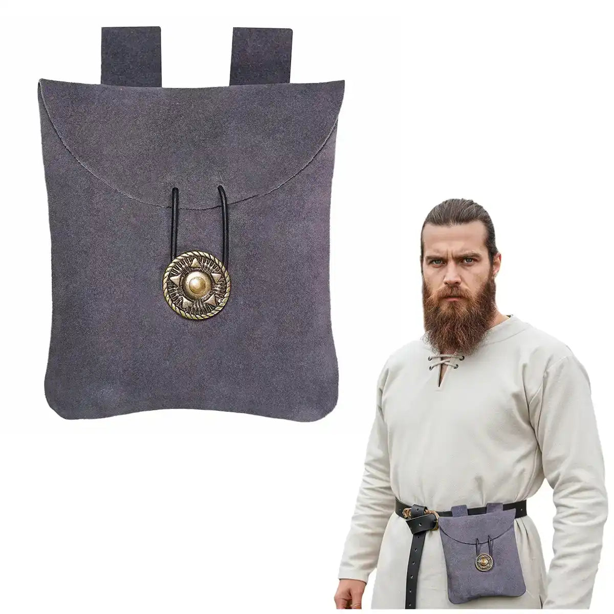 Mythrojan Suede Belt Bag, Ideal for SCA LARP Reenactment & Ren fair, Suede Leather, Blue , 5 .5”× 5.1 ”