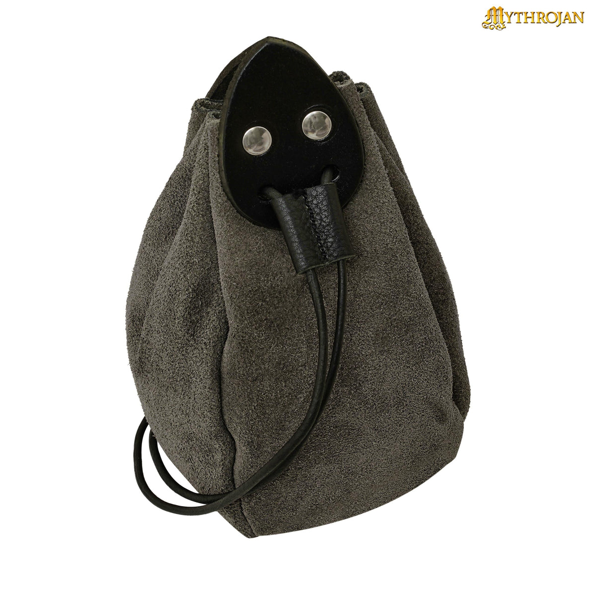 Mythrojan “Gold and Dice” Drawstring Pouch, Ideal for SCA LARP Reenactment & Ren fair - Suede Leather Pouch, Black and Brown , 6 ”