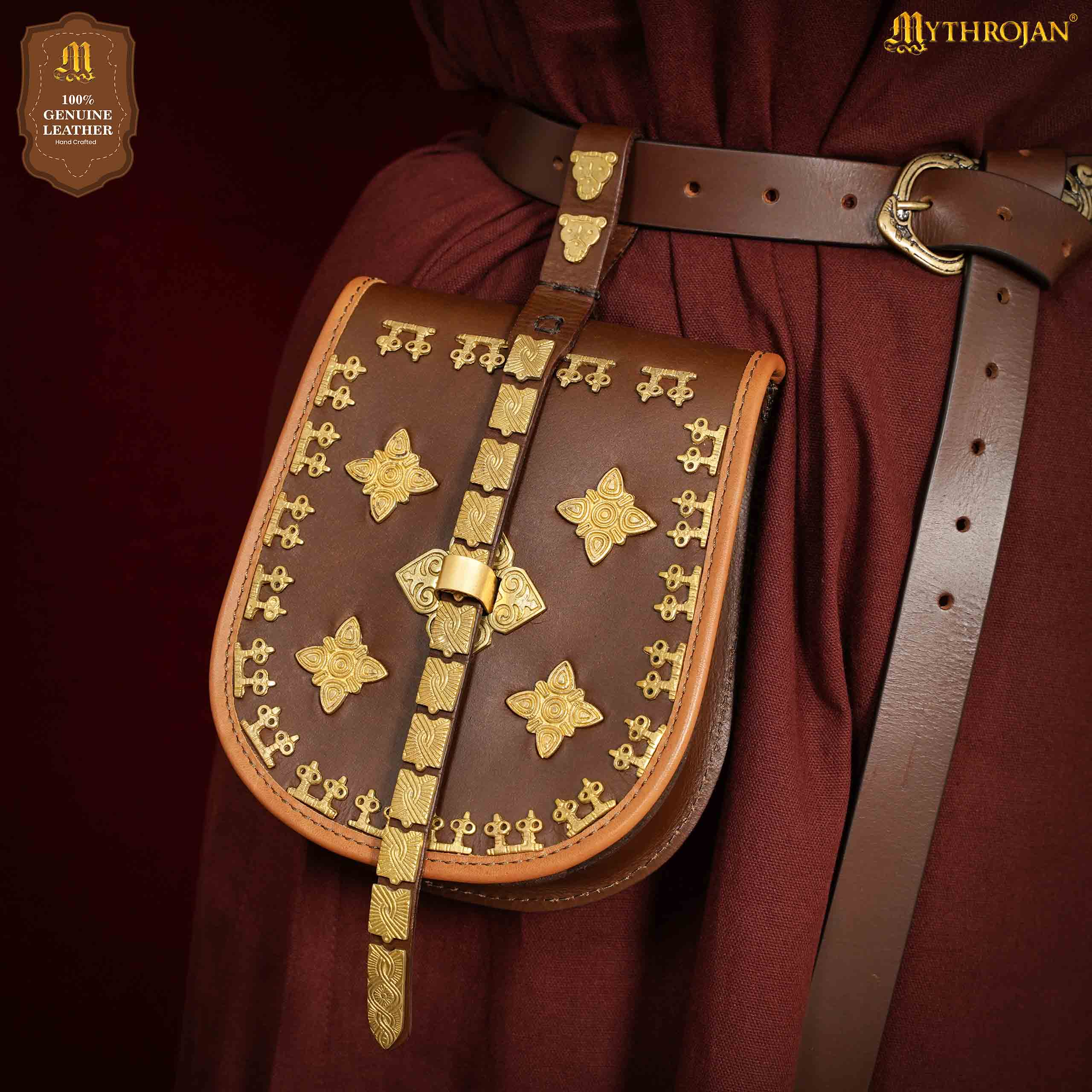 Mythrojan BIRKA VIKING LEATHER BAG TARSOLY Based on Historical Original from Rösta & Birka Ideal for Viking Reenactments, LARP and Movie prop