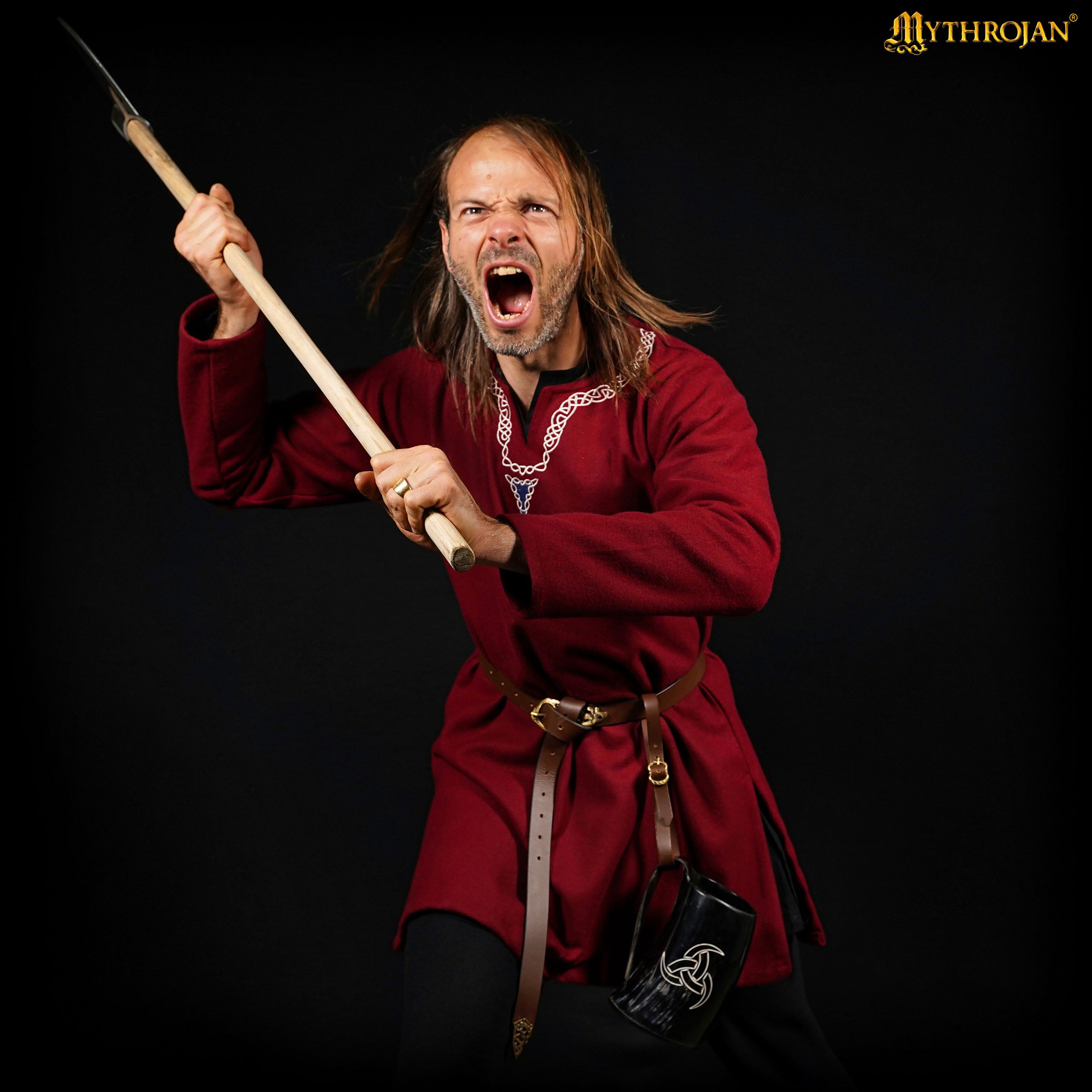 Mythrojan Viking Drinking Tankard with Medieval Buckle Leather Strap Wine Beer Mead Mug - Polished Finish – Odin’s Tankard