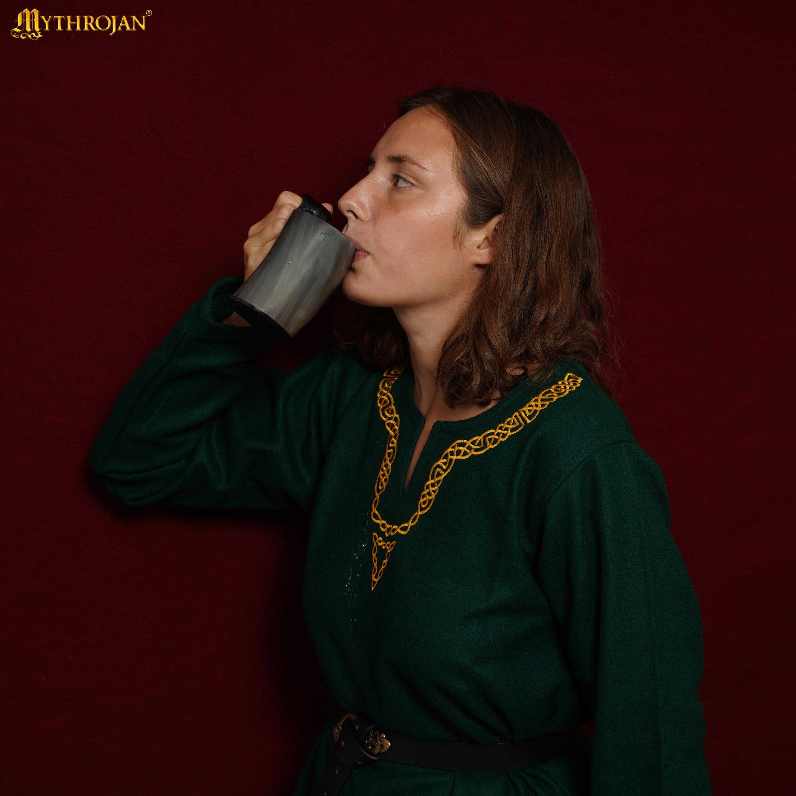 Mythrojan Tumbler Viking Drinking Cup with Handle & Medieval Buckle Renaissance with Leather Strap - Pearl