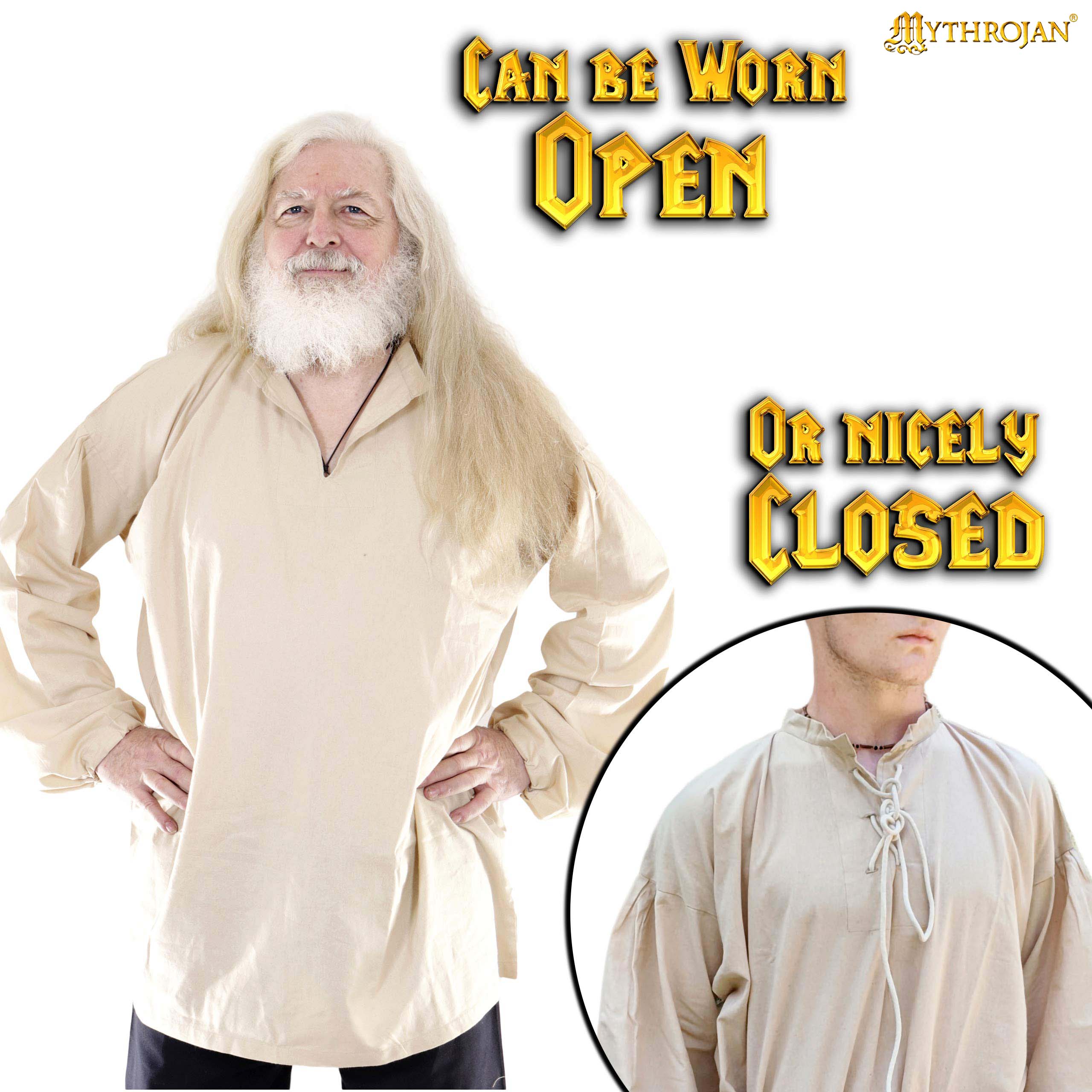Mythrojan "Adventurer" Shirt with Lacing 100% Cotton Medieval Viking SCA LARP - Beige