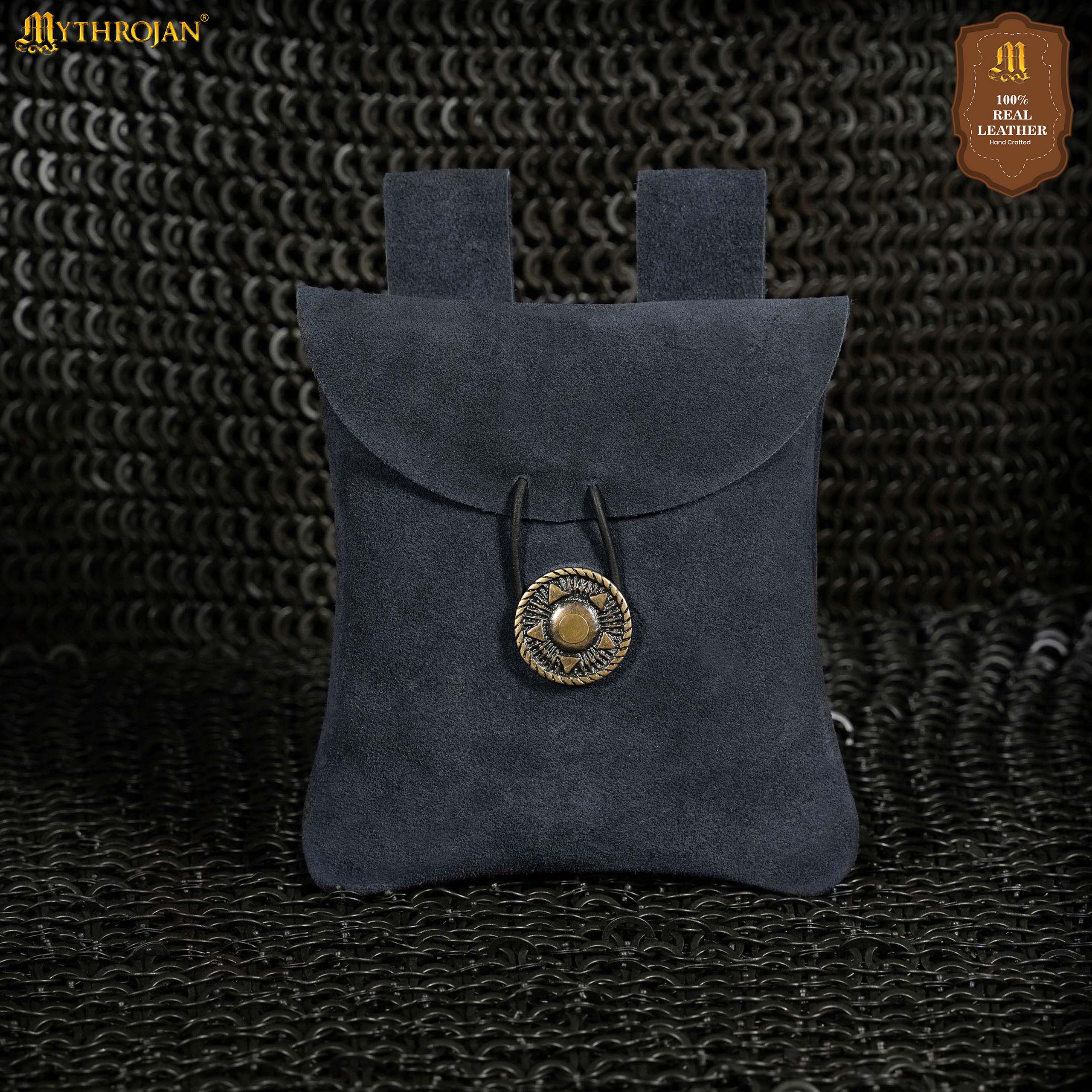 Mythrojan Medieval Renaissance Suede Jewelry Belt Pouch LARP Costume Waist Bag - Midnight Navy Blue