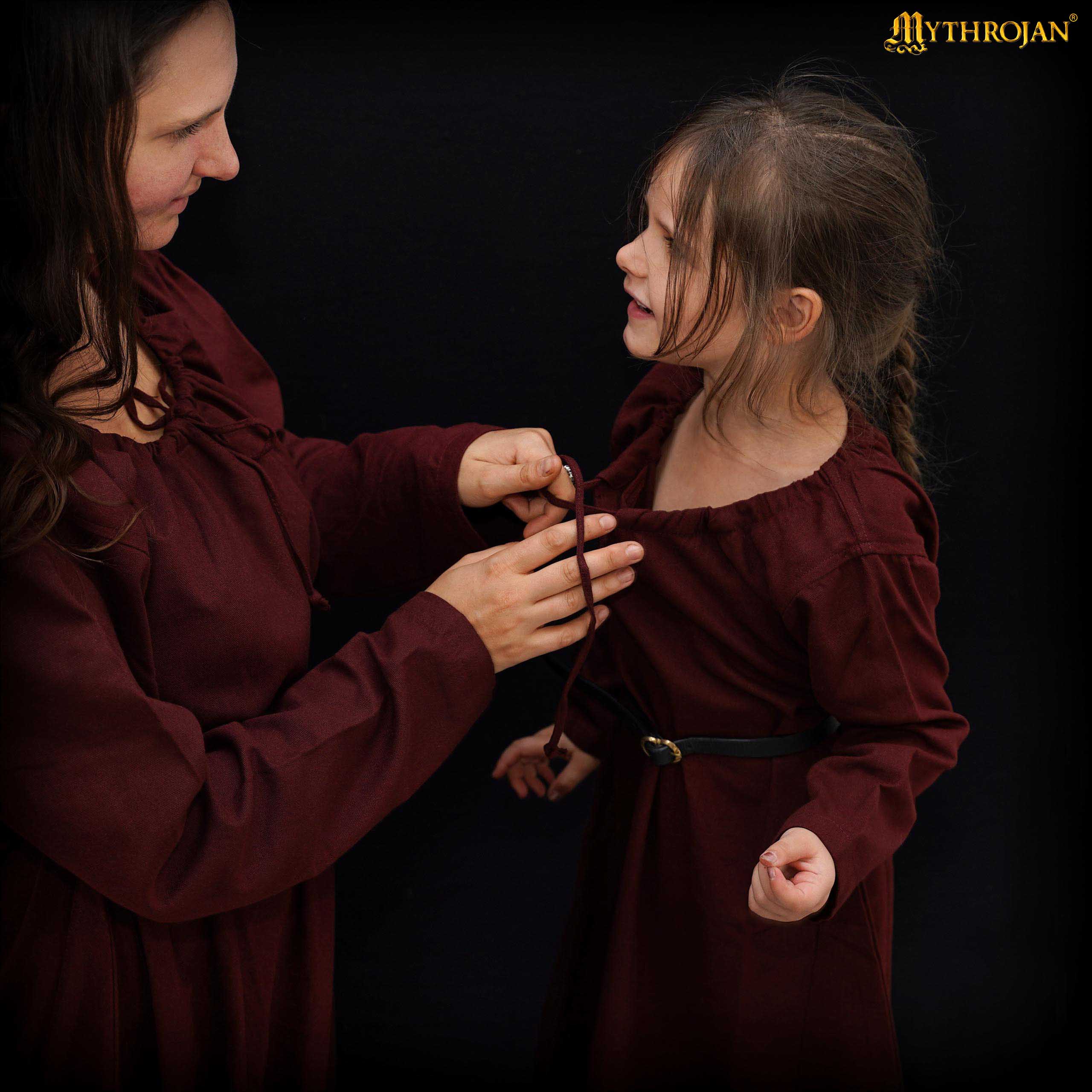 Mythrojan "Maiden Medieval Dress for LARP SCA Renaissance Fair & Reenactment Brown Kid Size