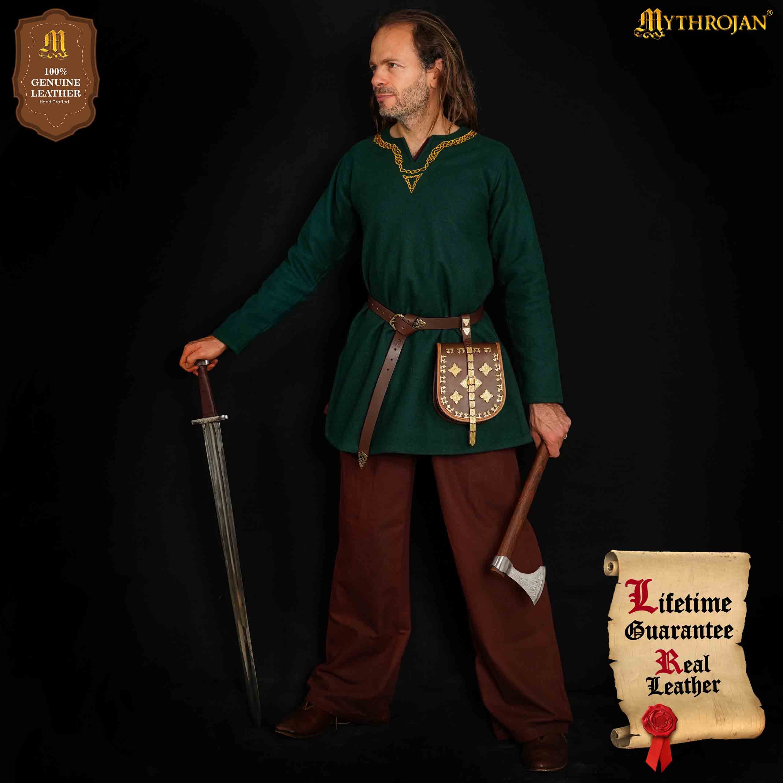 Mythrojan BIRKA VIKING LEATHER BAG TARSOLY Based on Historical Original from Rösta & Birka Ideal for Viking Reenactments, LARP and Movie prop