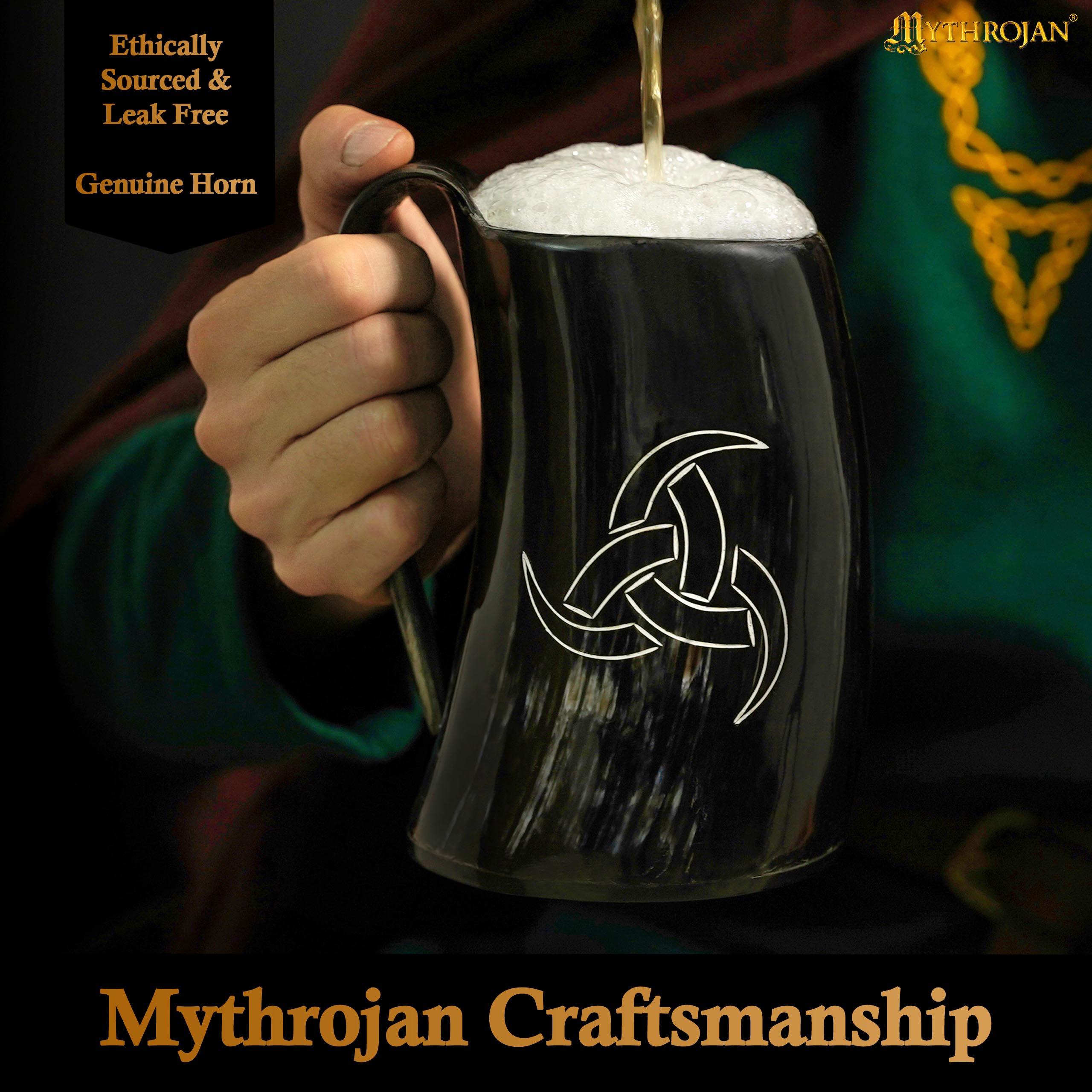 Mythrojan Viking Drinking Tankard with Medieval Buckle Leather Strap Wine Beer Mead Mug - Polished Finish – Odin’s Tankard