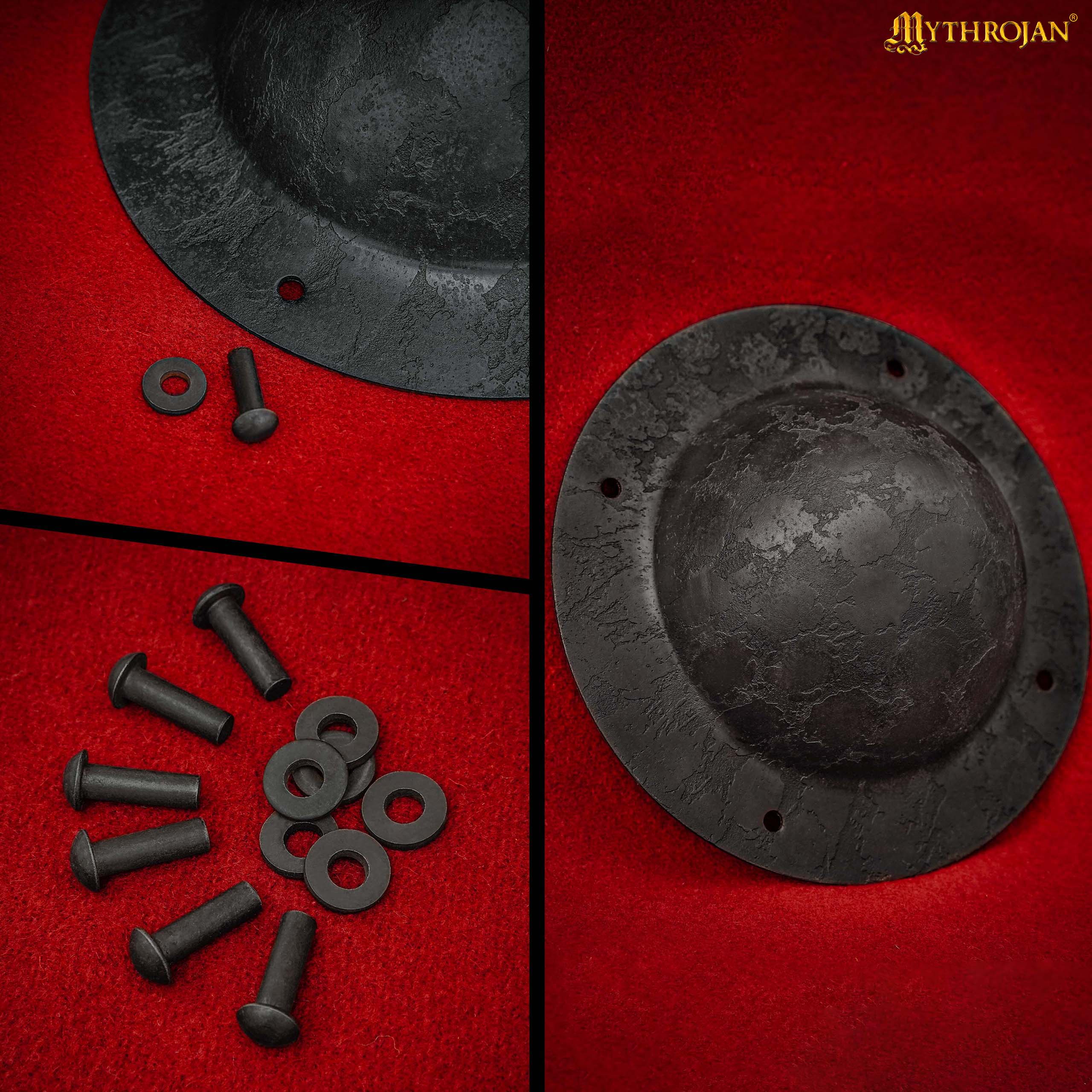 Mythrojan 7.5" VIKING “WARRIOR” SHIELD BOSS UMBO - fully functional and BATTLE READY : Viking Historical Reenactment, medieval Norman knight or Germanic warriors HAND FORGED. Finish : Antique Black