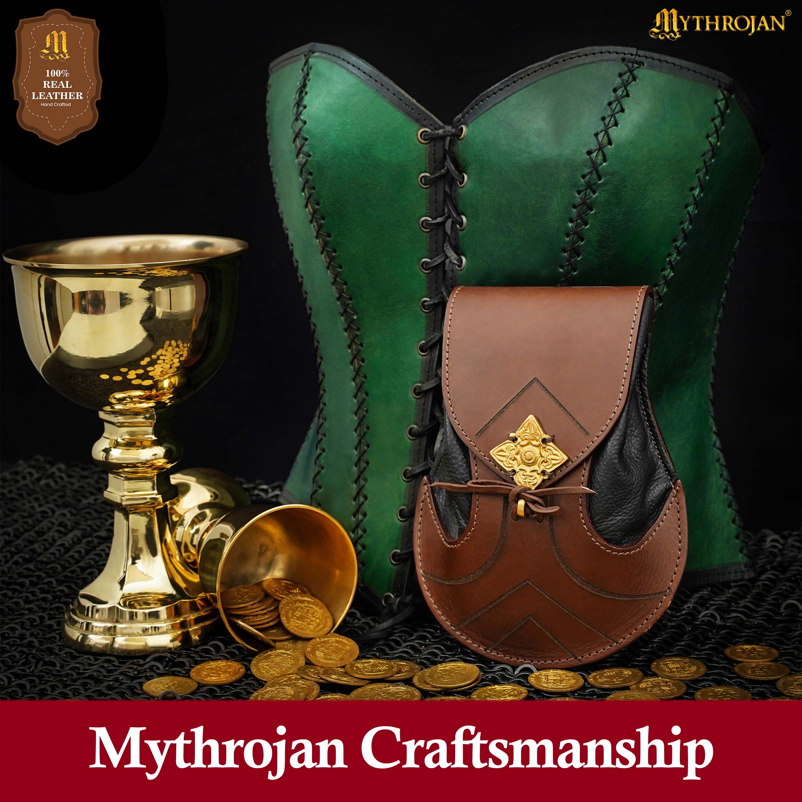 Mythrojan Elven Leather bag: Ideal for LARP, Cosplay, Elvish Costume & Dark Elf Outfit , 8. 2 ” x6 .1 ”