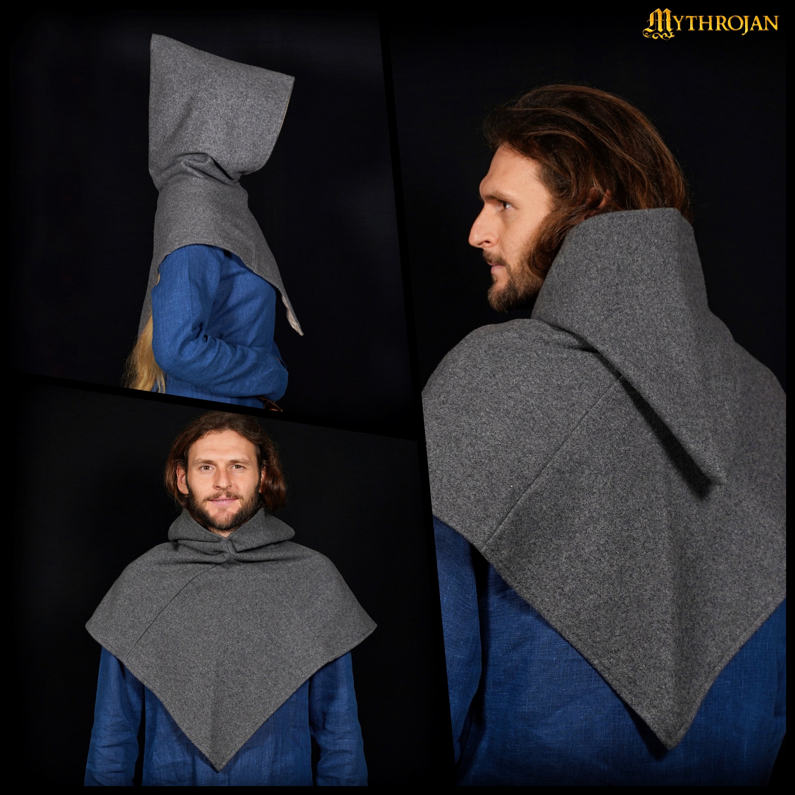 Skjoldehamn Viking Hood : 100% Wool with Scandinavian Baltic Linen Lining, Ideal for Reenactment, LARP, SCA, and movie prop