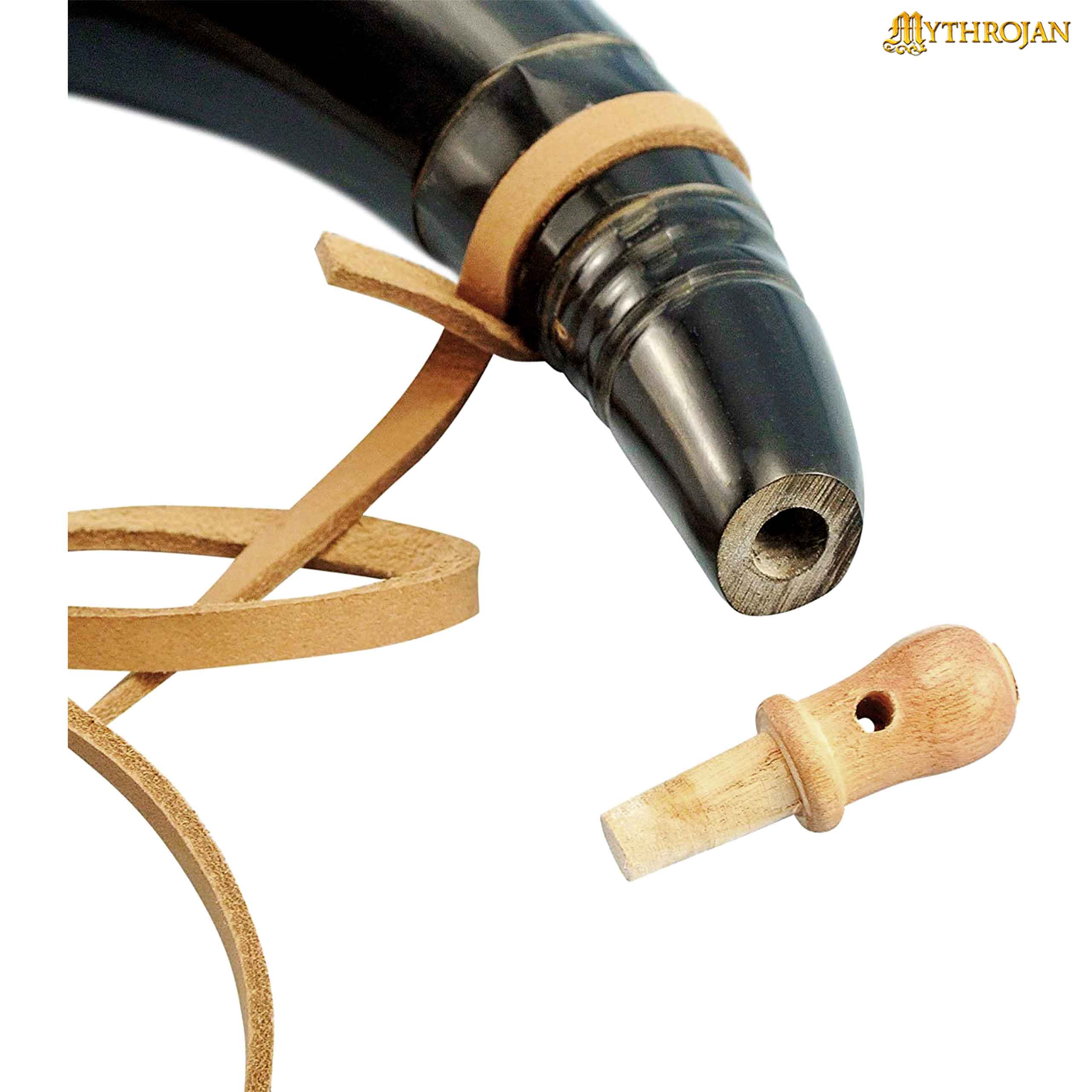 Mythrojan Hand Carved Powder Horn Black Powder Horn for Rifles Civil War Reenactment Accessories Gun Powder Horn with Strap Replica Muzzleloading Supplies Mountain Man Reenactment
