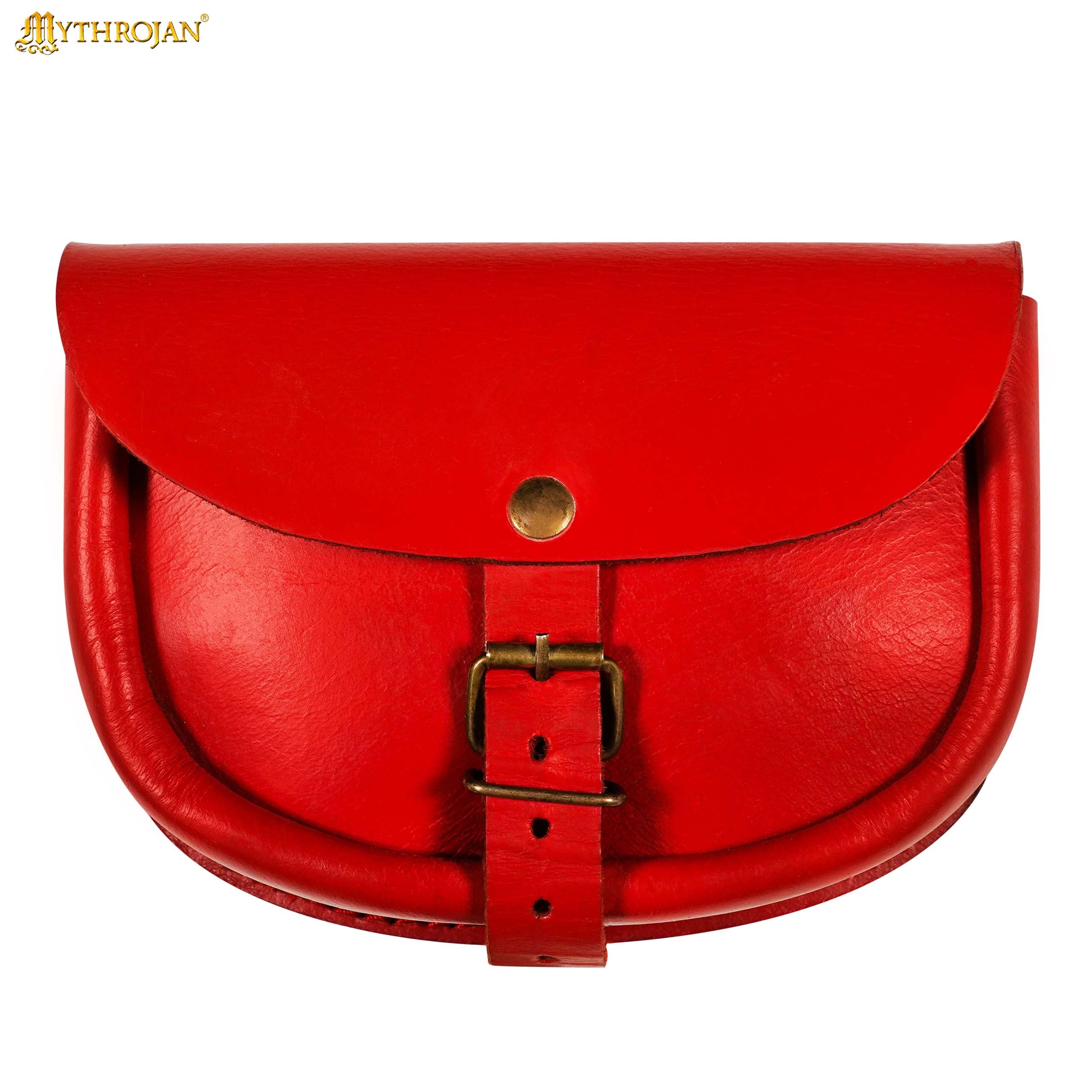 Mythrojan “ The Medieval Burglar ” Leather Bag, Ideal for SCA LARP Reenactment & Ren fair - Full Grain Leather, Red 4.7 ” ×6.2 ”