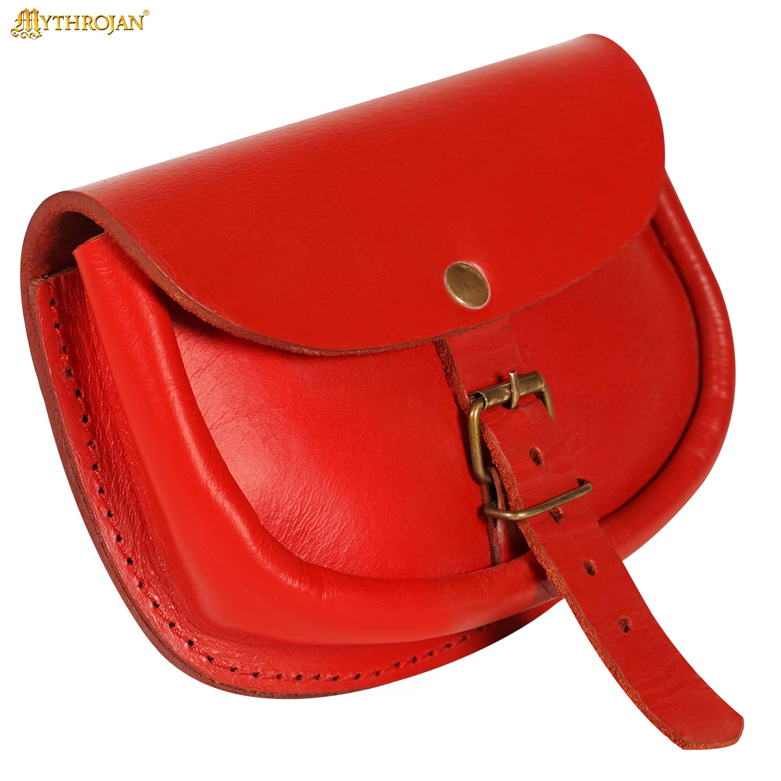 Mythrojan “ The Medieval Burglar ” Leather Bag, Ideal for SCA LARP Reenactment & Ren fair - Full Grain Leather, Red 4.7 ” ×6.2 ”