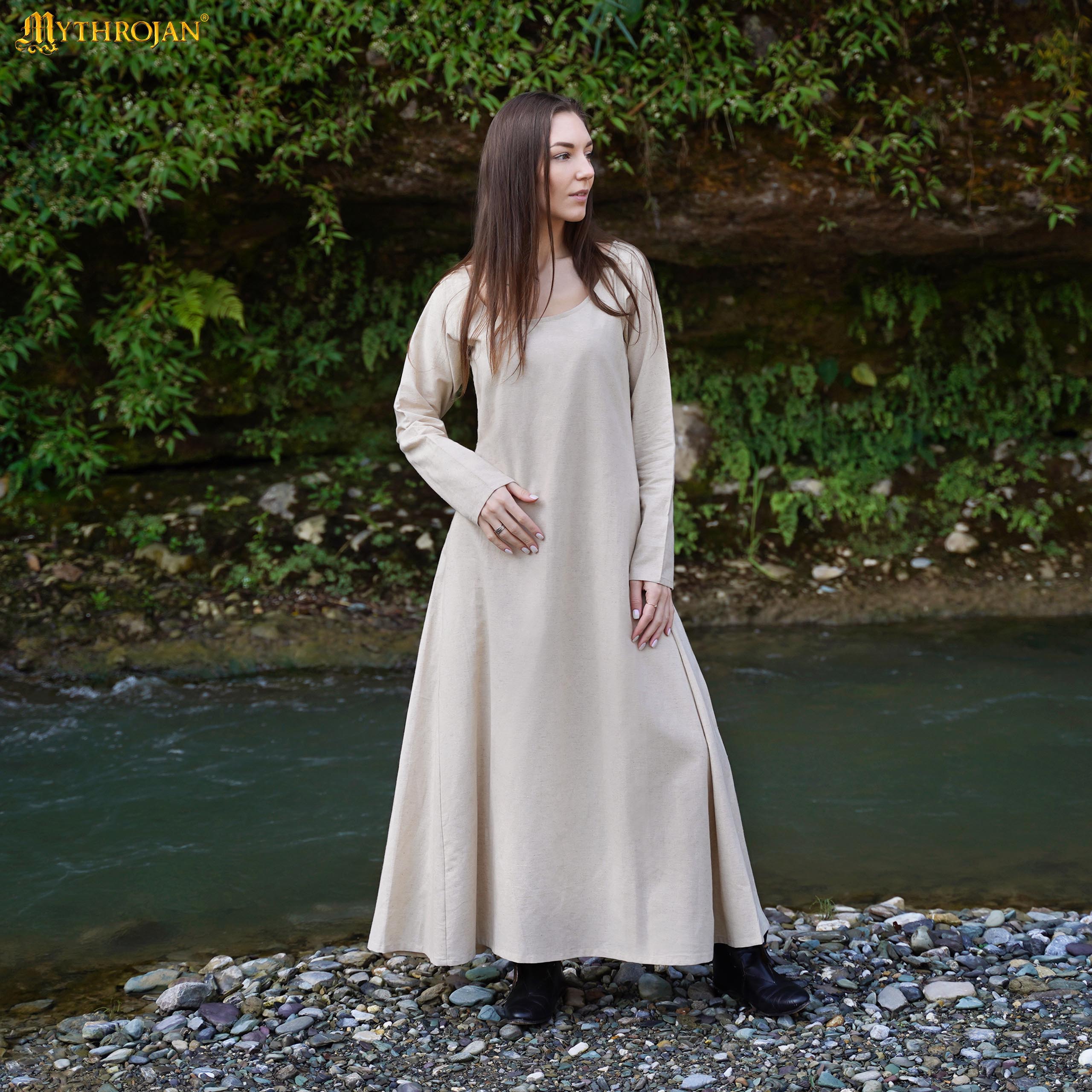 Astrid Historical Linen Round Neck Dress: Versatile and Comfortable for Reenactment and LARP