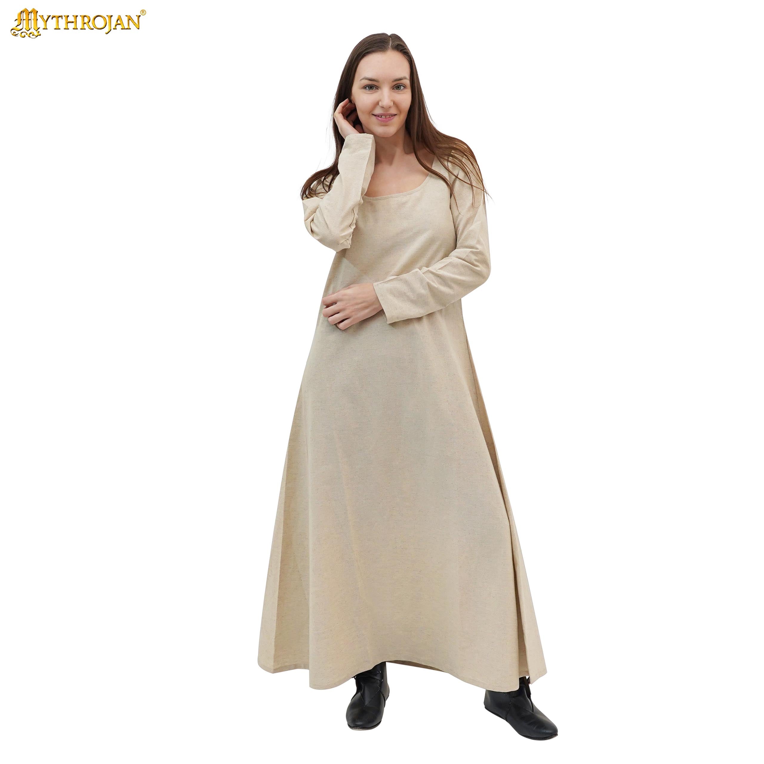Astrid Historical Linen Round Neck Dress: Versatile and Comfortable for Reenactment and LARP
