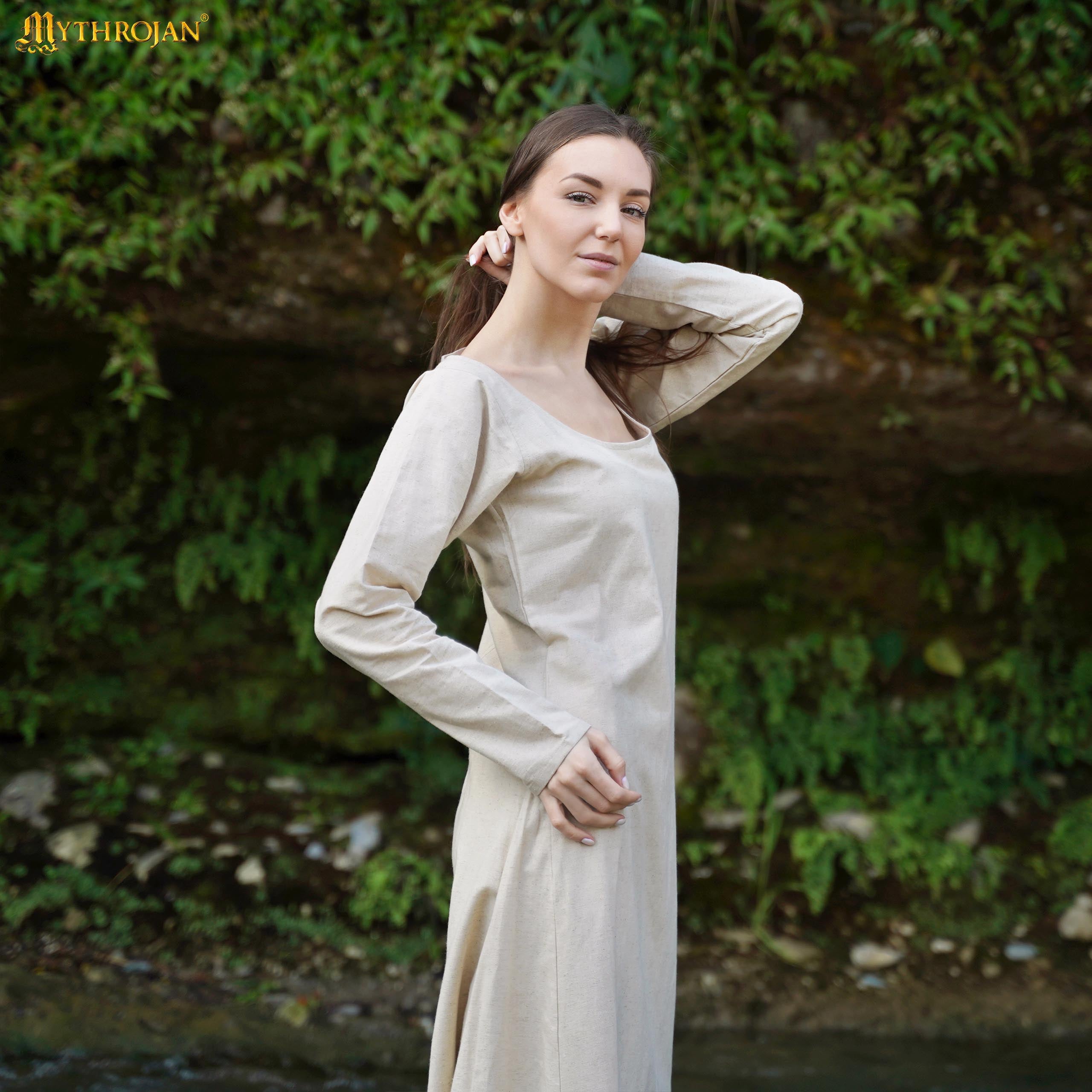 Astrid Historical Linen Round Neck Dress: Versatile and Comfortable for Reenactment and LARP