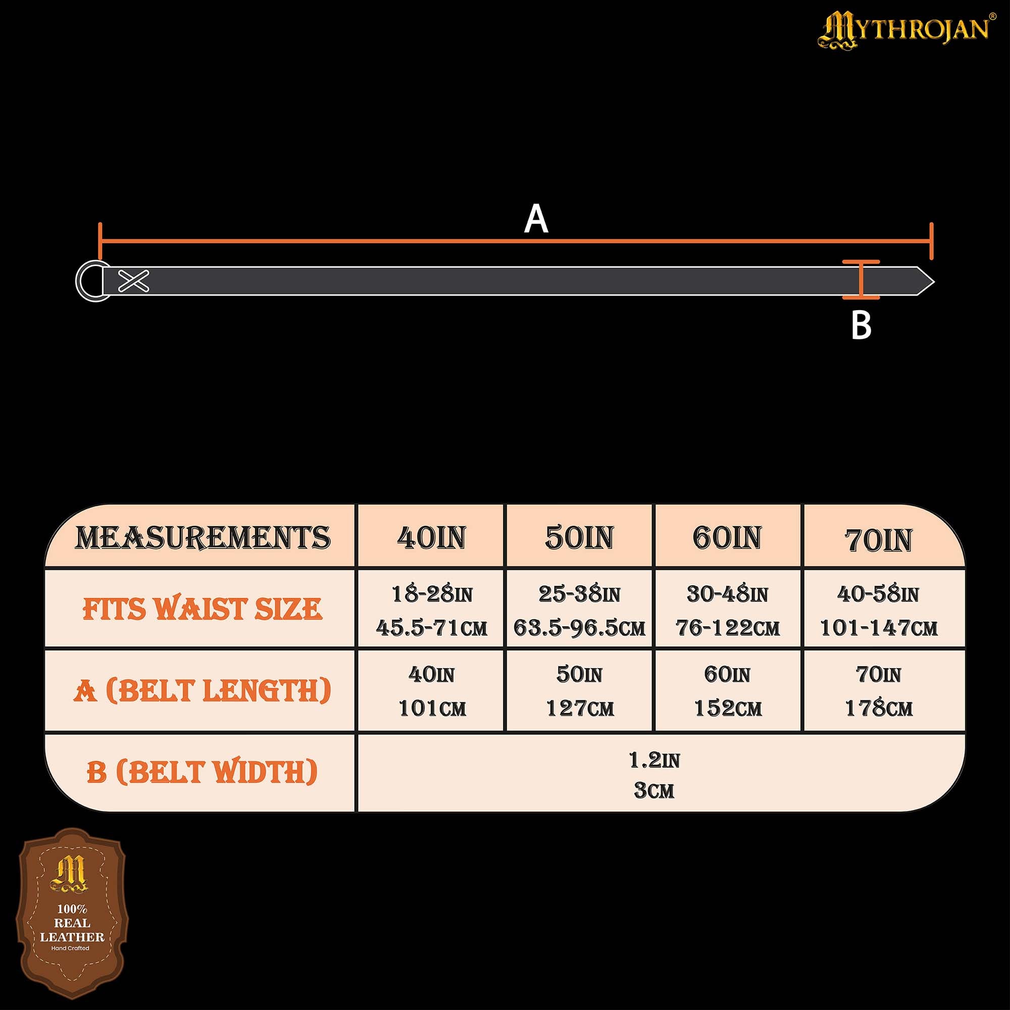 Mythrojan O - Ring Medieval Leather Belt , Ideal for LARP SCA Warrior Gothic Renaissance , Full Grain Leather, Brown