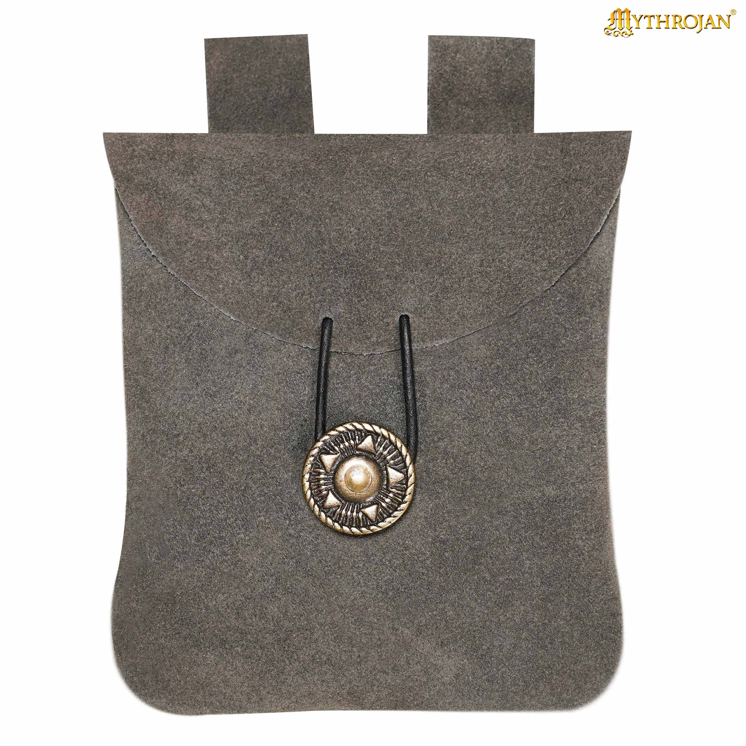 Mythrojan Suede Belt Bag, ideal for SCA LARP reenactment & Ren fair, Suede Leather, Grey, 5.5”×5.1”