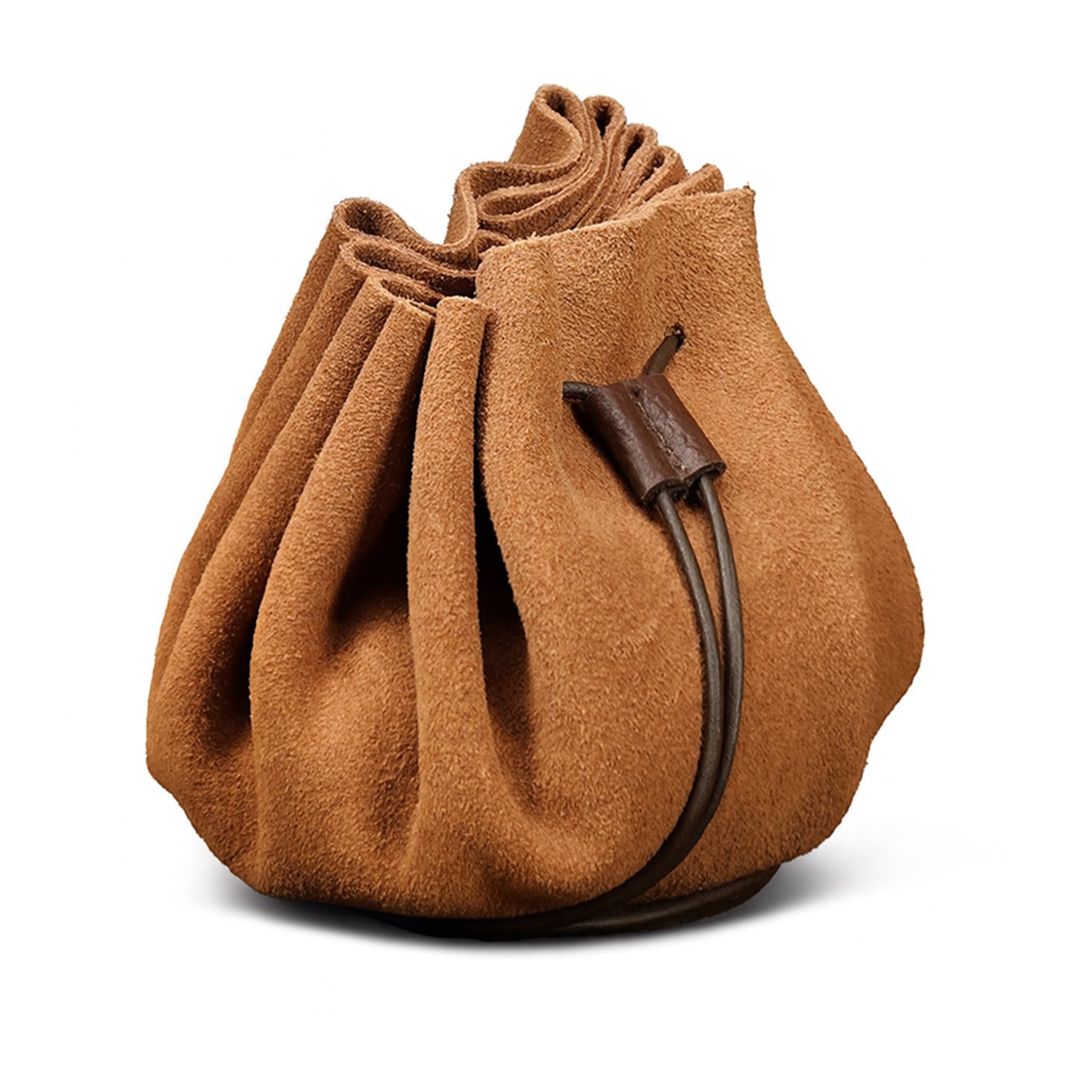 Mythrojan “ Gold and Dice ” Medieval Drawstring Bag, Ideal for SCA LARP Reenactment & Ren fair - Suede Leather Pouch, Brown 3.5