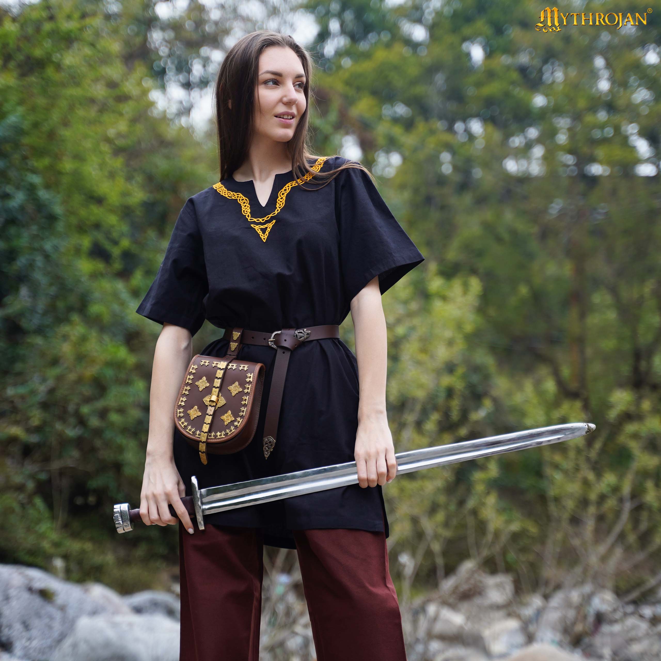 Medieval Embroidered Cotton Full Sleeves Tunic - Viking Reenactment