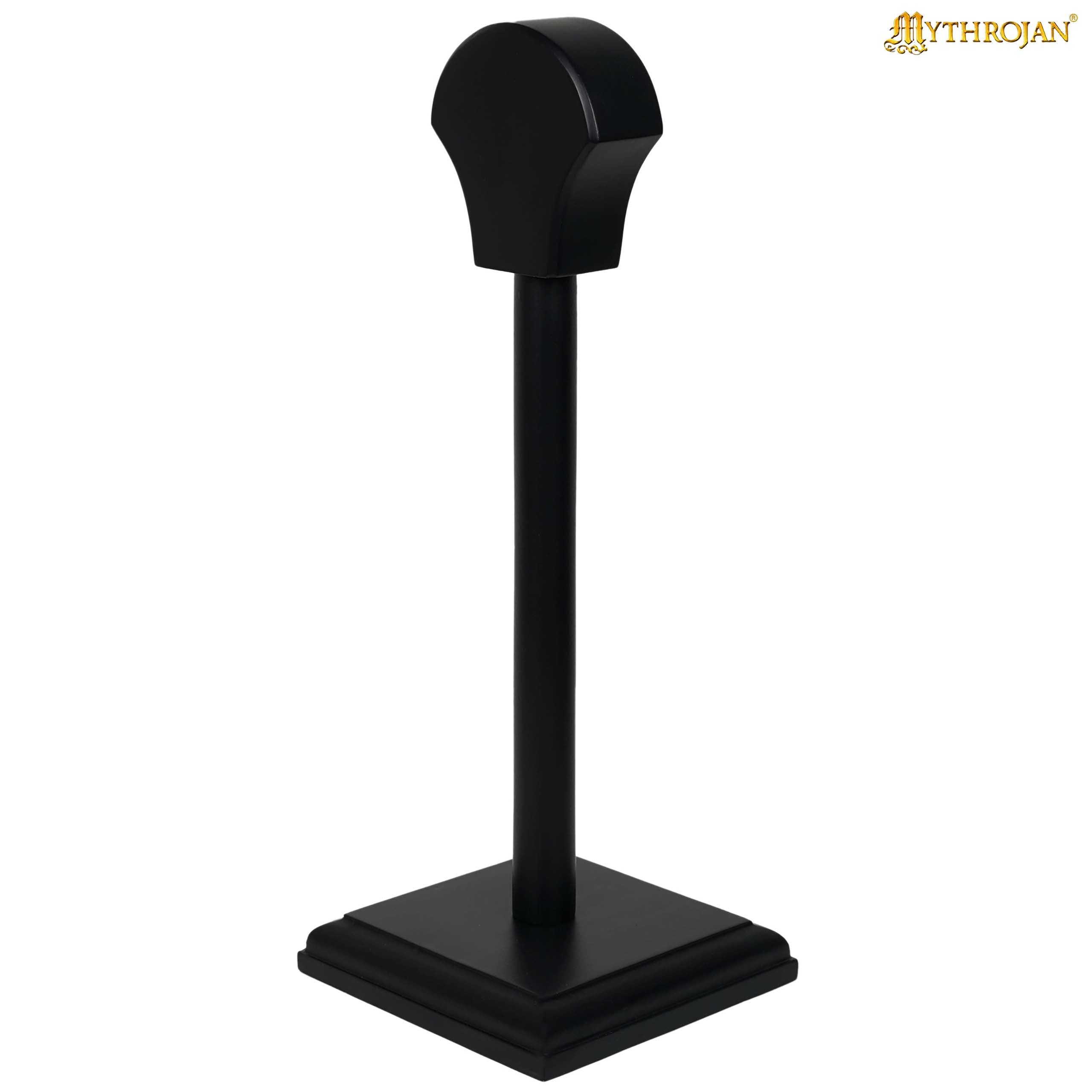 Mythrojan Wooden Helmet Stand Solid Medieval Roman Viking Helmet Display Stand Wooden Star Wars Helmet Stand Mask Display Templar Spartan Cosplay LARP Knight Stand Black