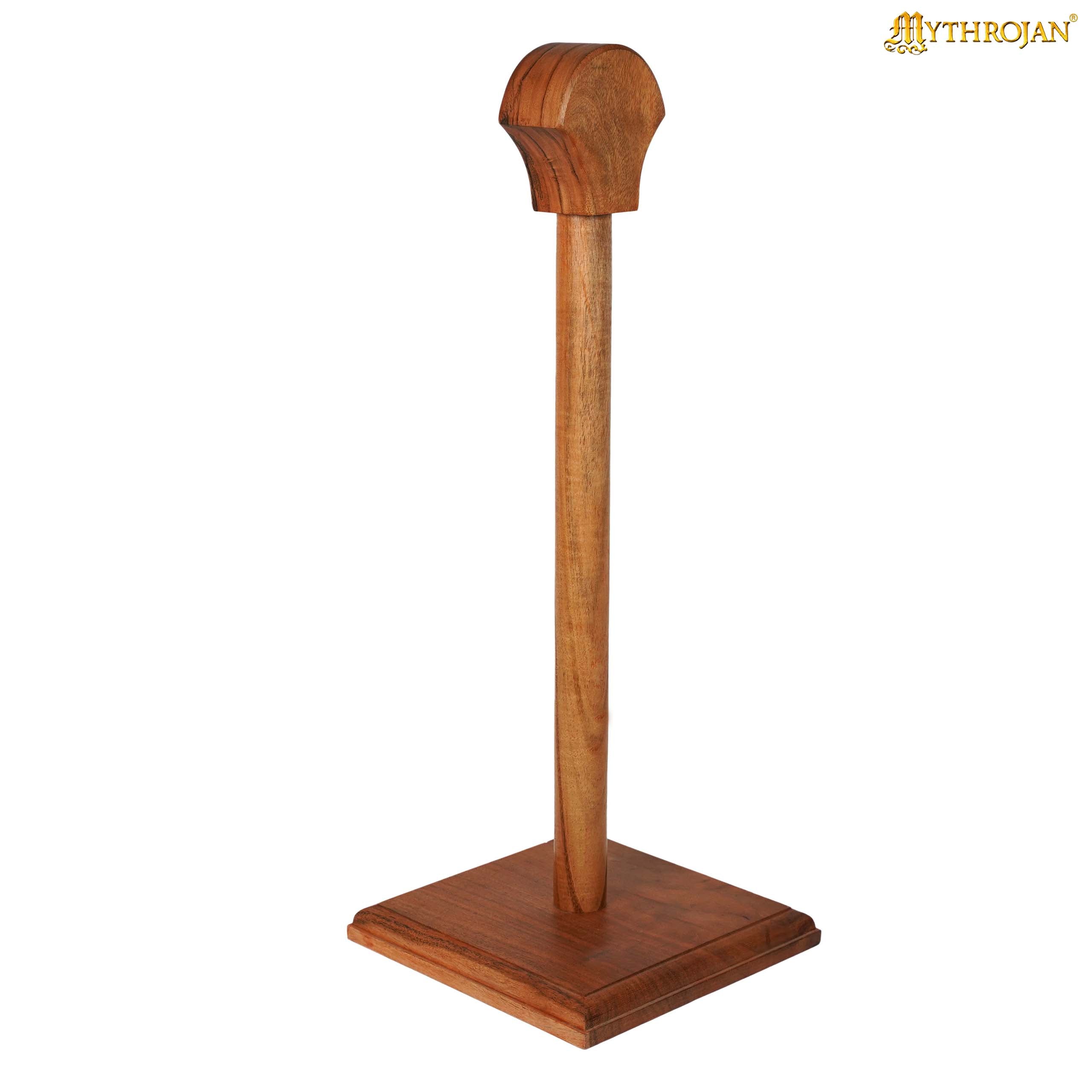 Mythrojan Wooden Helmet Stand Solid Medieval Roman Viking Helmet Display Stand Mask Display Templar Spartan Cosplay LARP Knight Stand - Natural