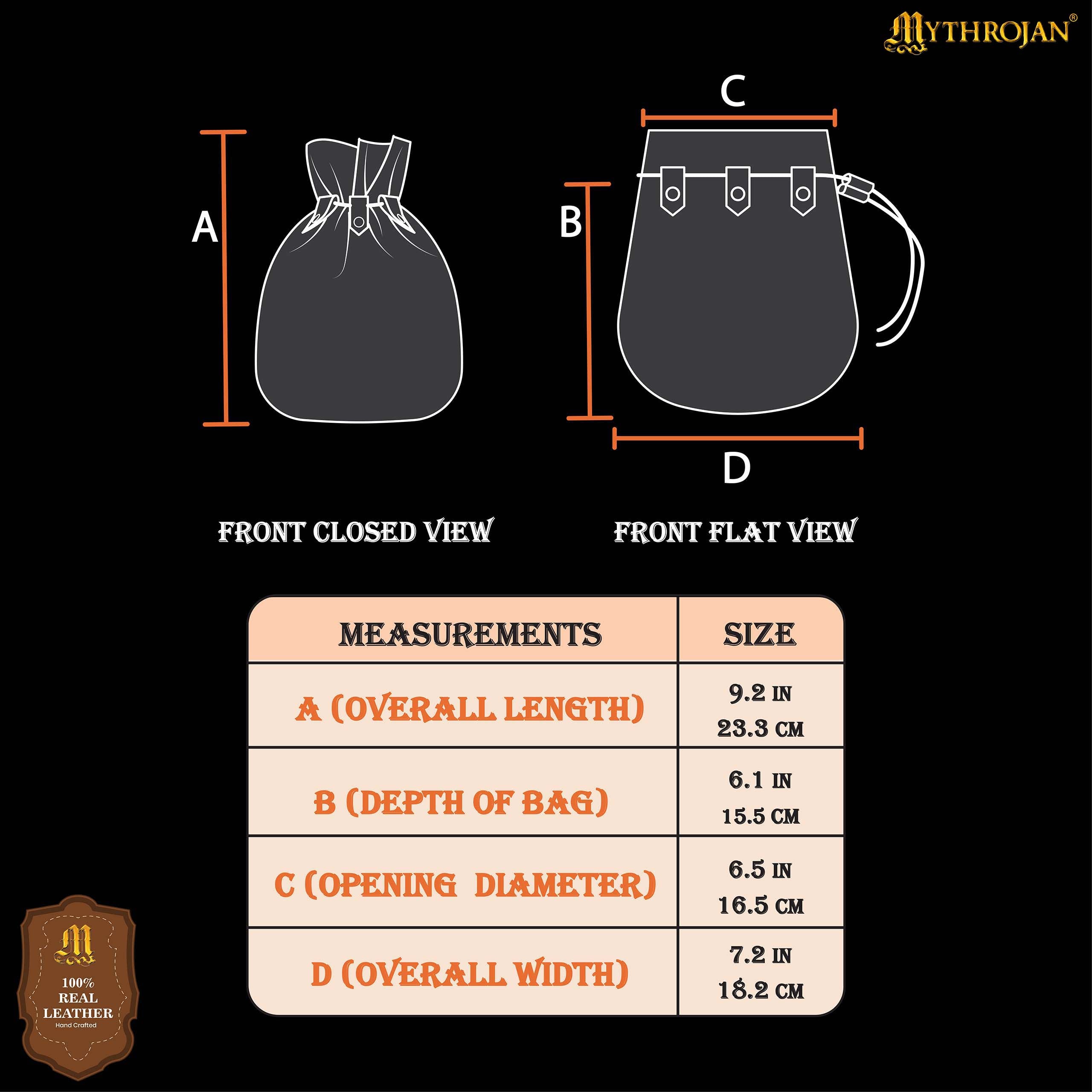Mythrojan “ Gold and Dice ” Medieval Drawstring Bag, Ideal for SCA LARP Reenactment & Ren fair Suede Leather Pouch, Black 9.2” ×7.2 ”