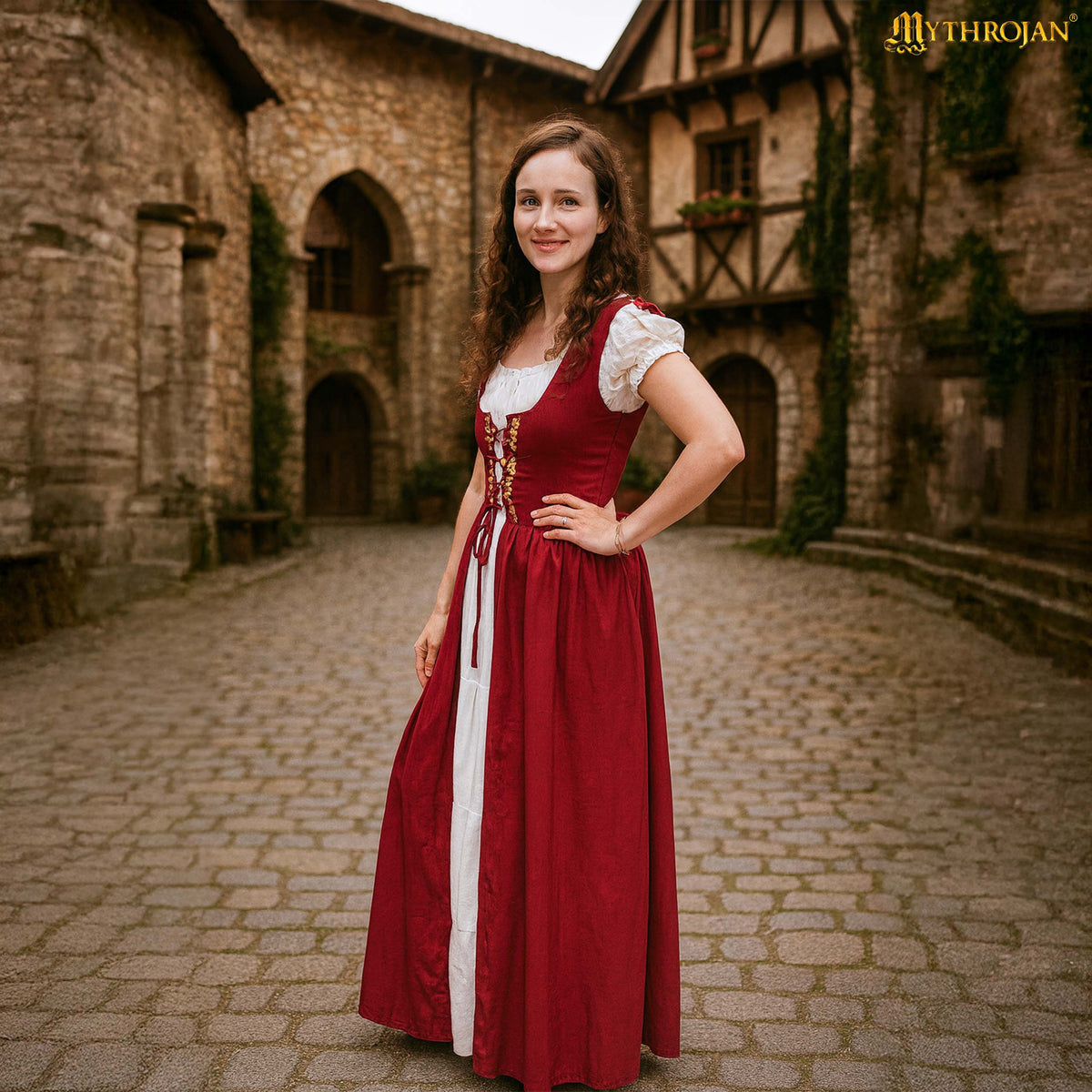 Mythrojan Traditional Irish Celtic Dress : Chemise and Over Dress Medieval Renaissance Costume SCA LARP : Green