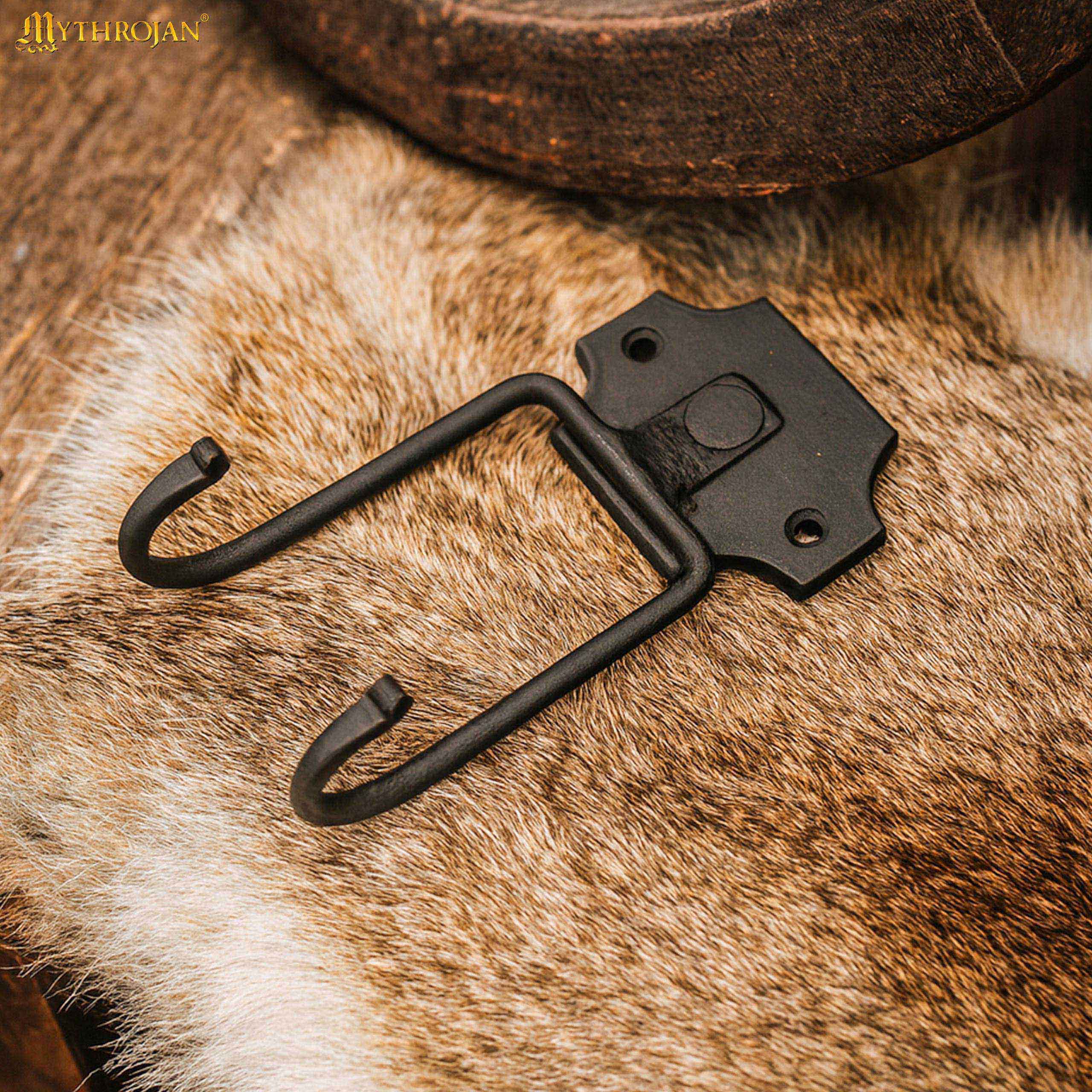 Mythrojan Slender Sword Wall Mount in Forged Black Finish: Universal Sword Holder Wall Display