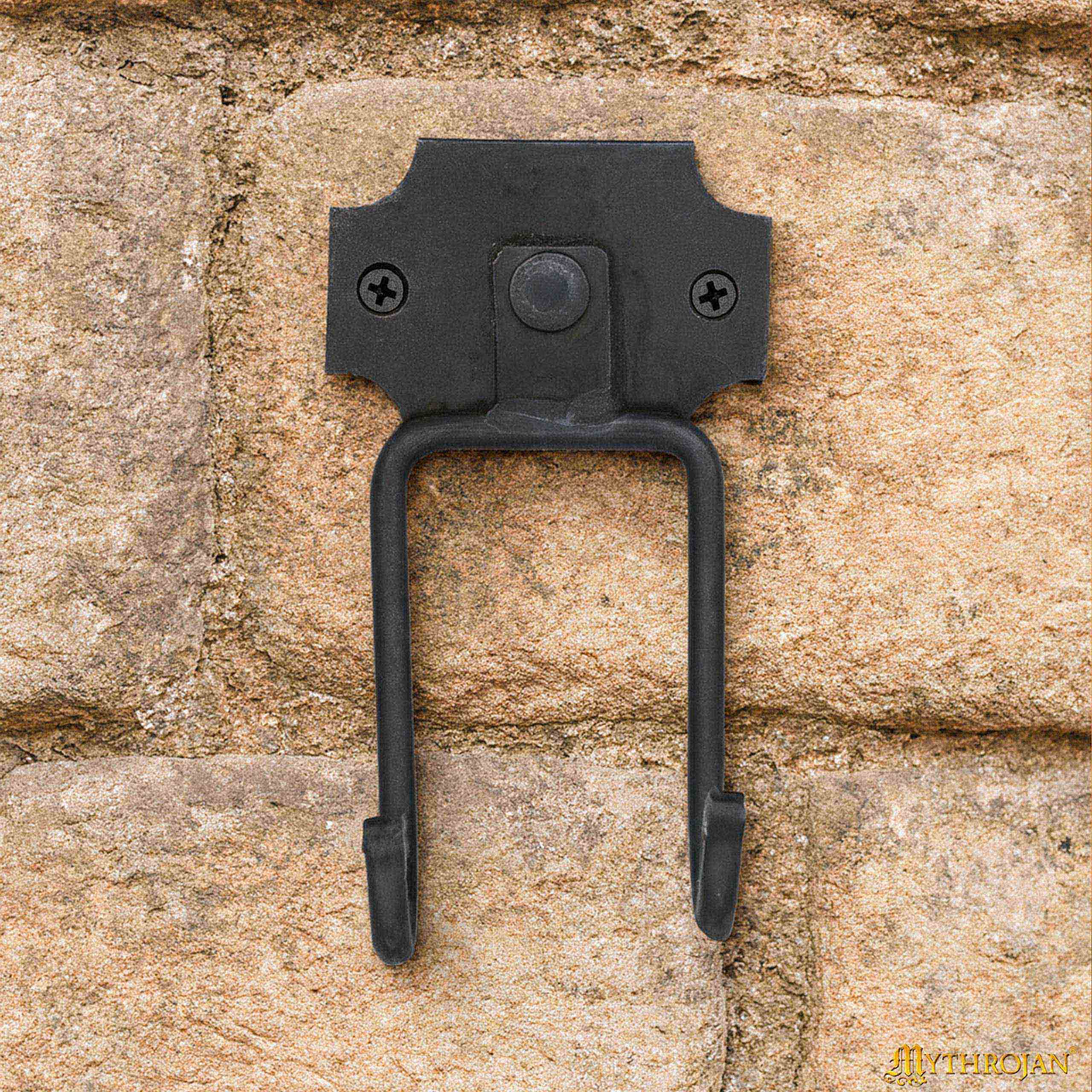 Mythrojan Slender Sword Wall Mount in Forged Black Finish: Universal Sword Holder Wall Display