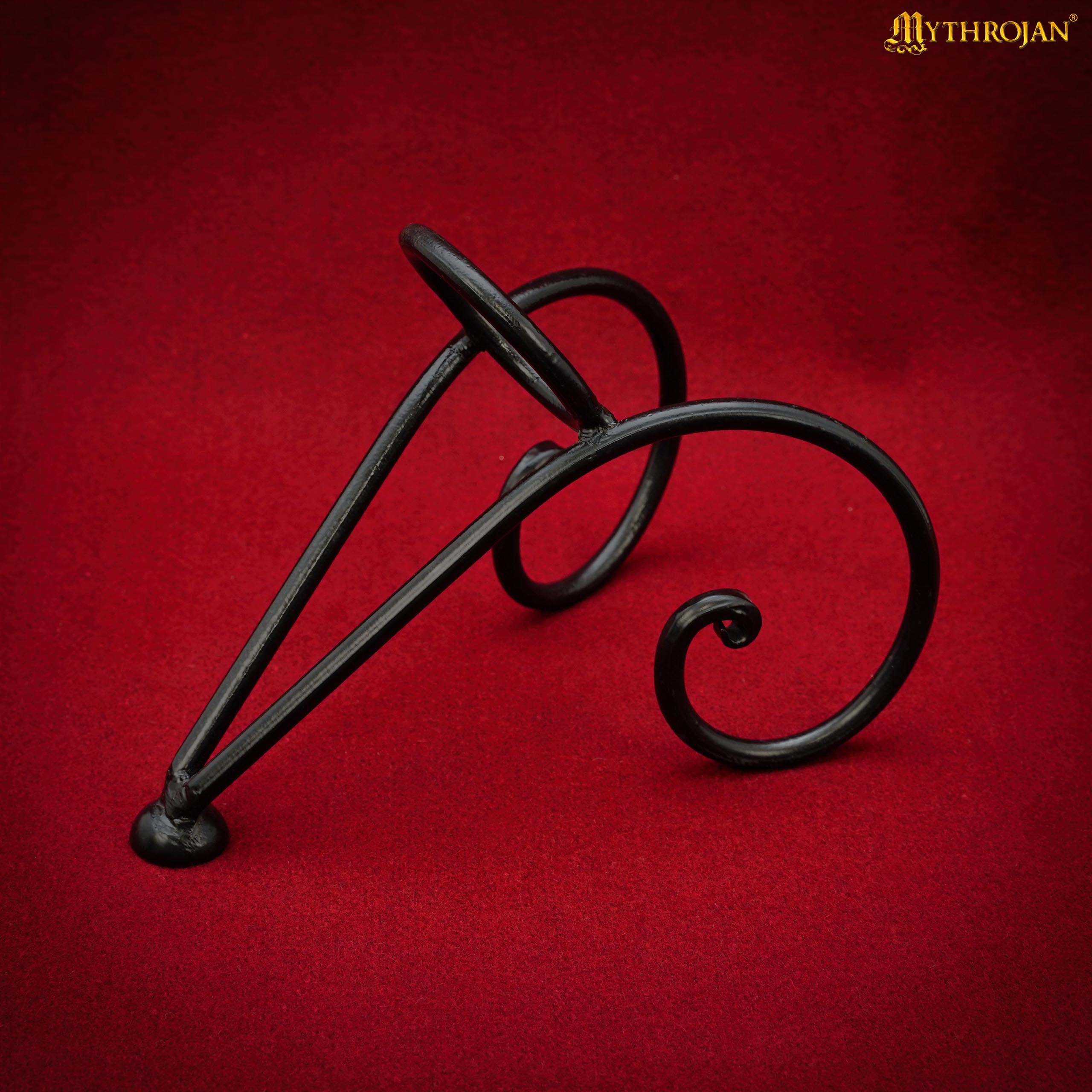 Mythrojan Hand Forged Drinking Ale Horn Rack Twisted Iron Ale Mead Horn Stand Medieval & Viking - Length 8.5" x Height 5.5"