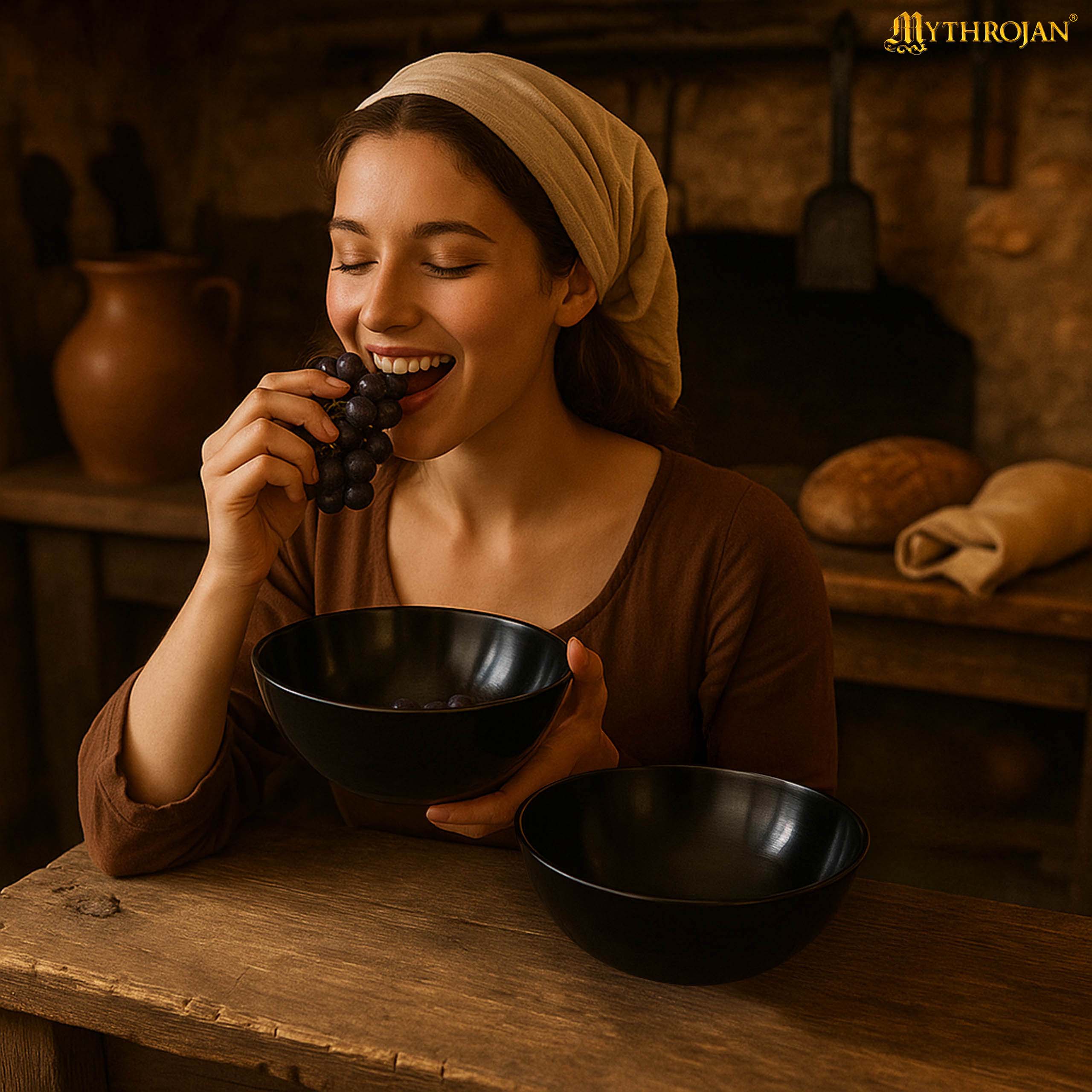 Mythrojan Hand Crafted Small Serving Natural Ox Horn Bowl - Polished Finish - 5" width x 2" Depth (Set of 2)